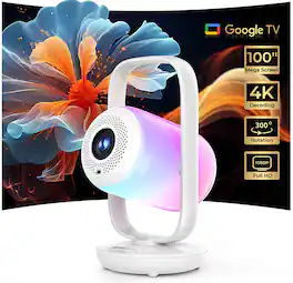 ETOE - Starfish 2 Smart Projector with Google TV, 1080P FHD, 4K Decoding, Sleep System & 300° Portable Home Theater Projector - White
