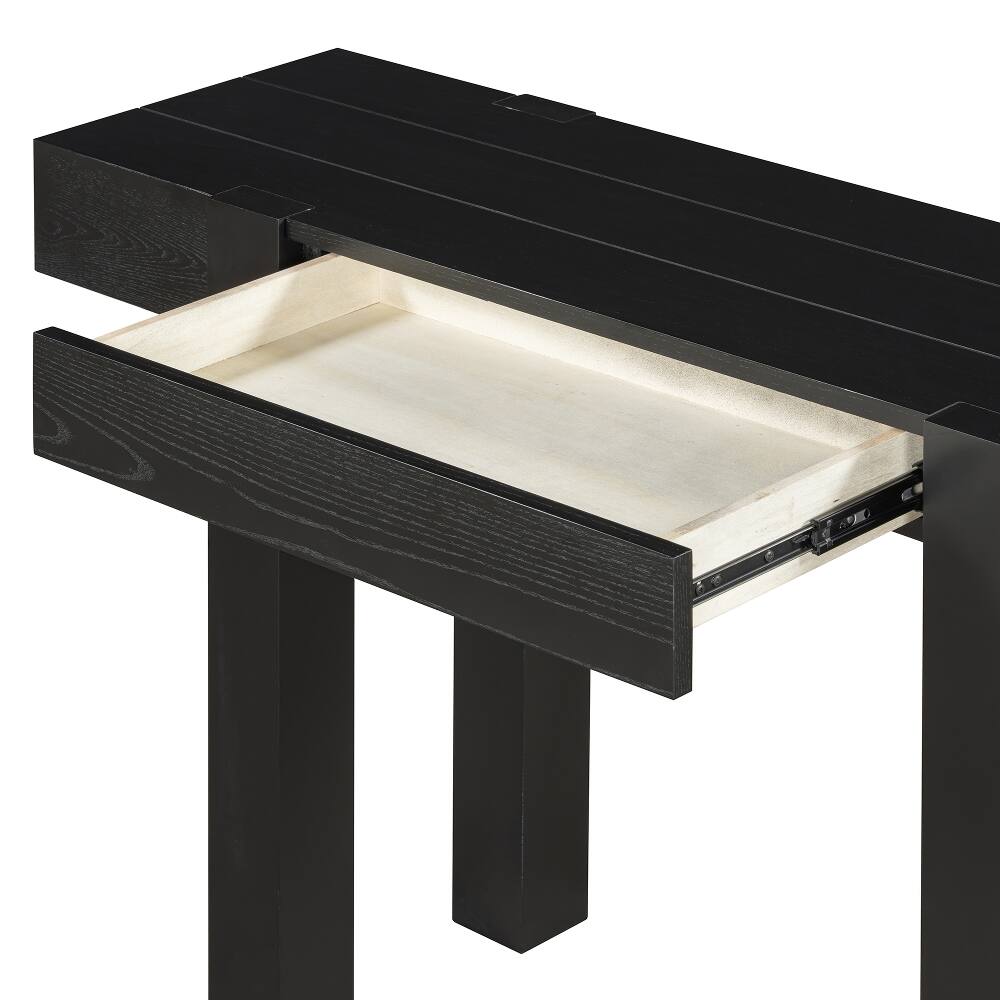 Alt View 2. Loheer - Loheer Black Rustic Console Table with Power Outlet, Solid Wood Entryway Table with Hidden Drawer - Black.