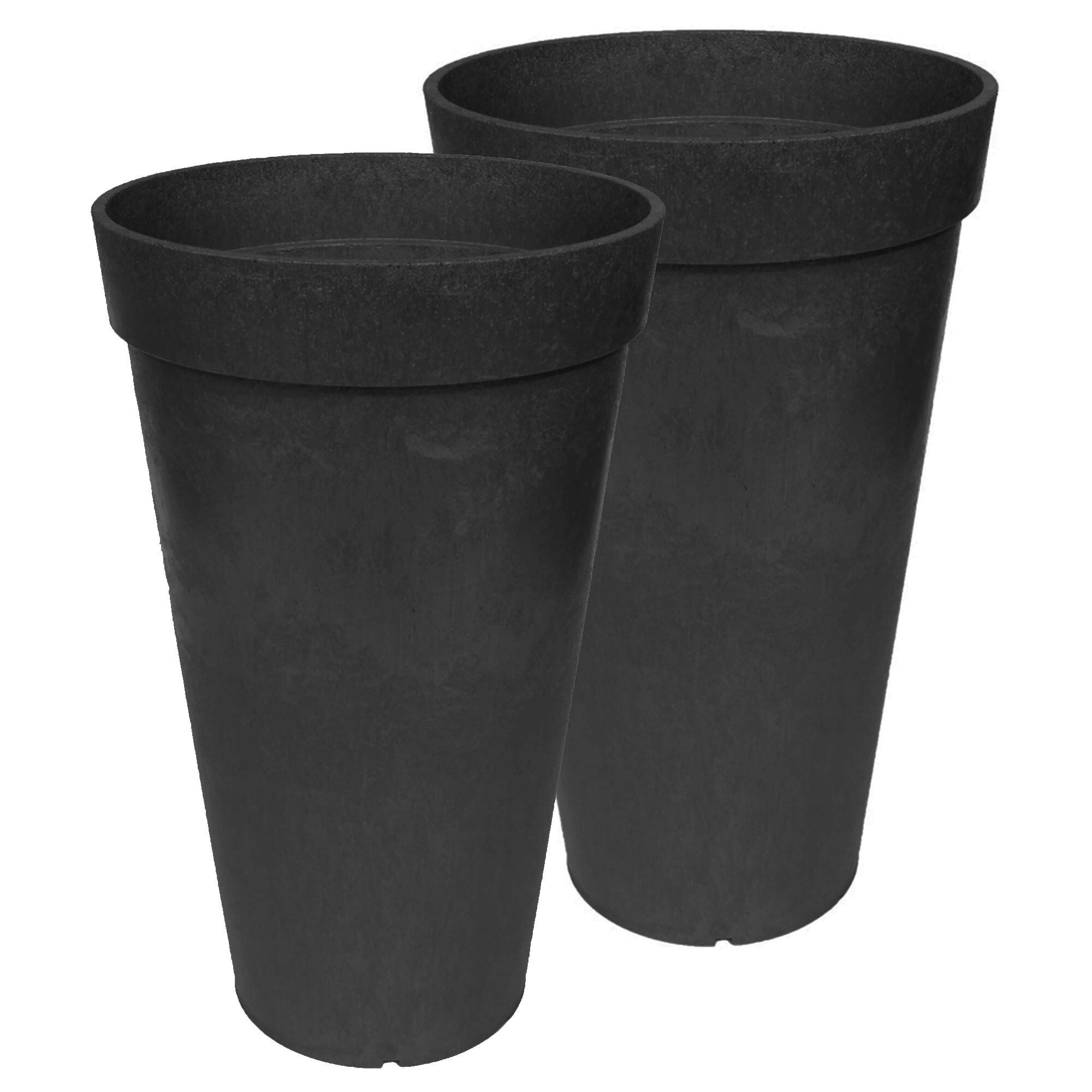Front. Tierra Verde - Tierra Verde 2 Pack Aria Indoor Outdoor Self Watering Planter, 12.5"W x 20"H - Black.