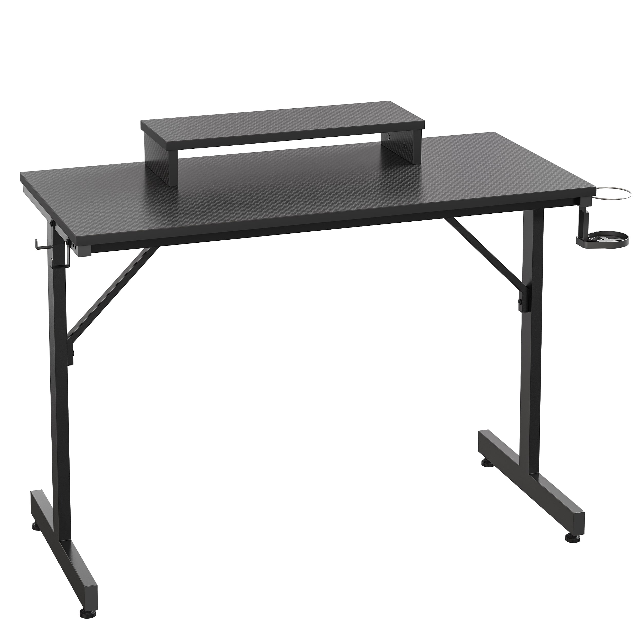 Angle. Bestier - 42-inch Gaming Desk with RGB Lights, Ergonomic Monitor Stand & Accessory Hooks - Black Carbon Fiber.