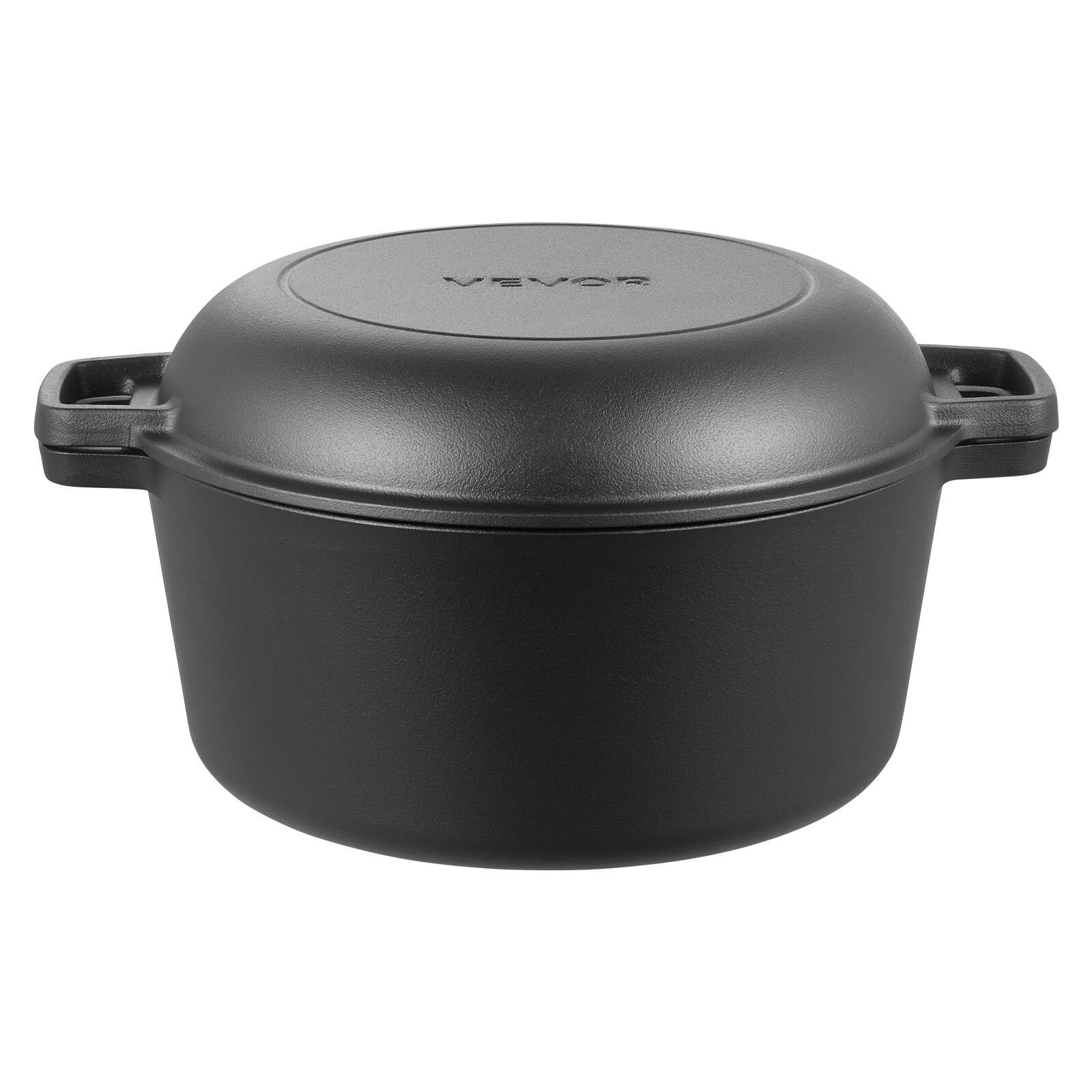 Alt View 5. VEVOR - Cast Iron Dutch Oven, 2-in-1 Pre-Seasoned Pot with Skillet Lid, 5QT Cookware Pan, Bread-Oven Compatible 500℉ - Black.