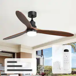 Sofucor - Wood Ceiling Fans with Lights and Remote Reversible 6 Speeds 3CCT Dimmable, Noiseless, Indoor/Outdoor Ceiling Fan Quiet - Black 60inch-B