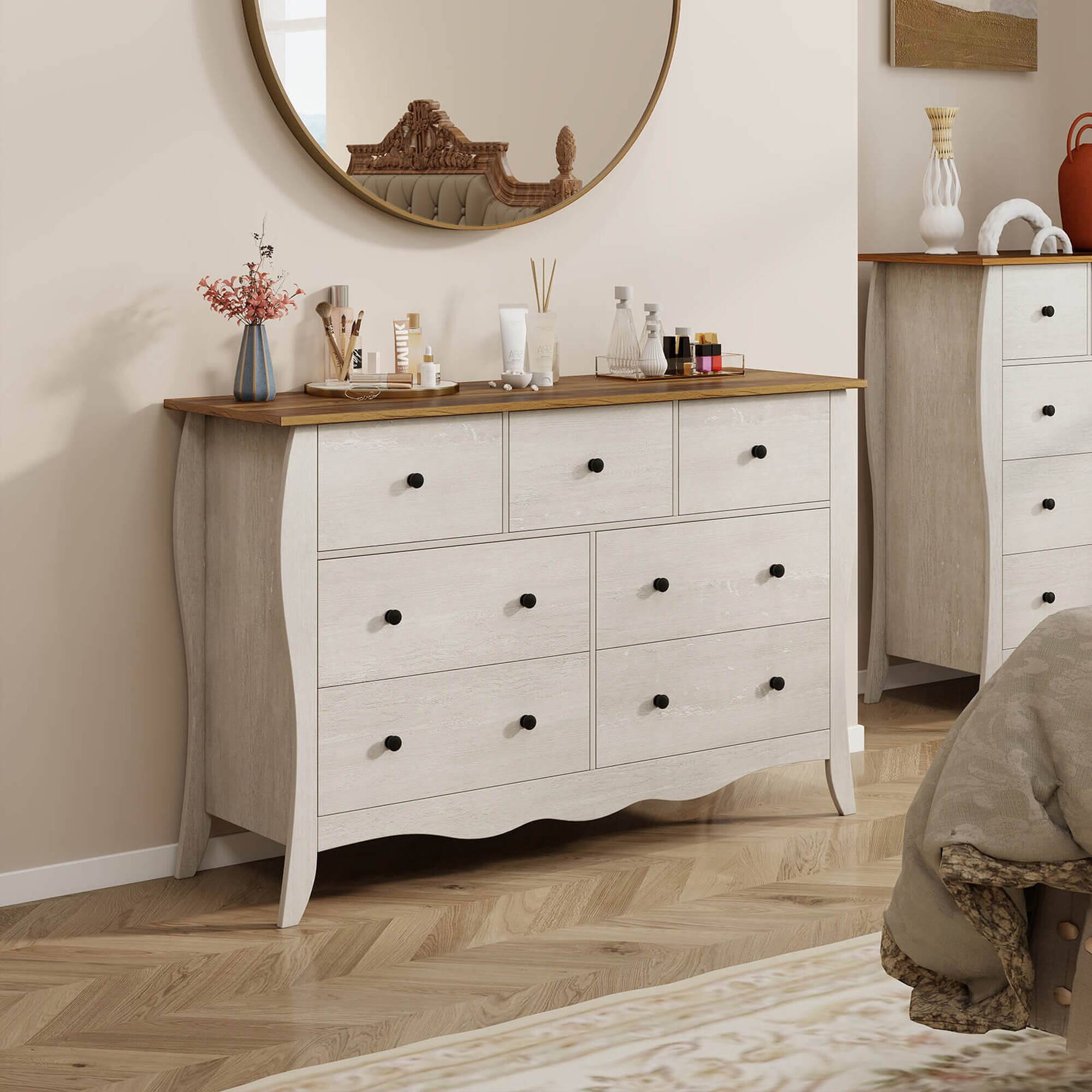 Alt View 4. Costway - Costway 1 PCS 47" Farmhouse Chest of Drawers with 7 Folding Fabric Drawers Anti-tipping Kit - Gray.