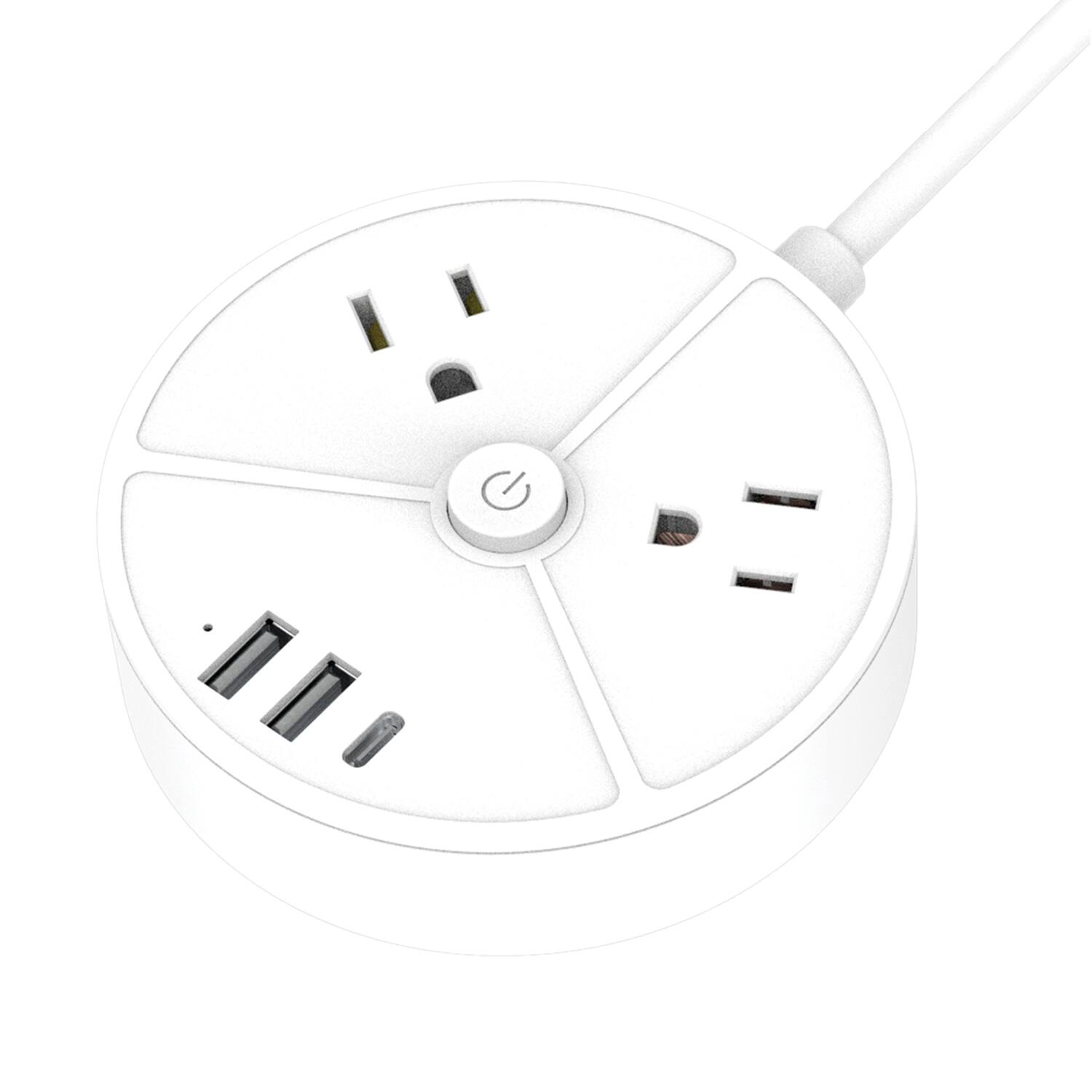 Left. Ciao Tech - 2-Outlet 3-USB Port 300J Surge Protector Power Strip, 5 ft Cord, CPAT500-050 - White.