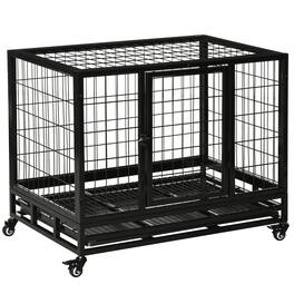 Pawhut - 36" Heavy Duty Dog Crate, Indestructible Dog Cage Kennel with Removable Tray, Lockable Wheels, Double Door