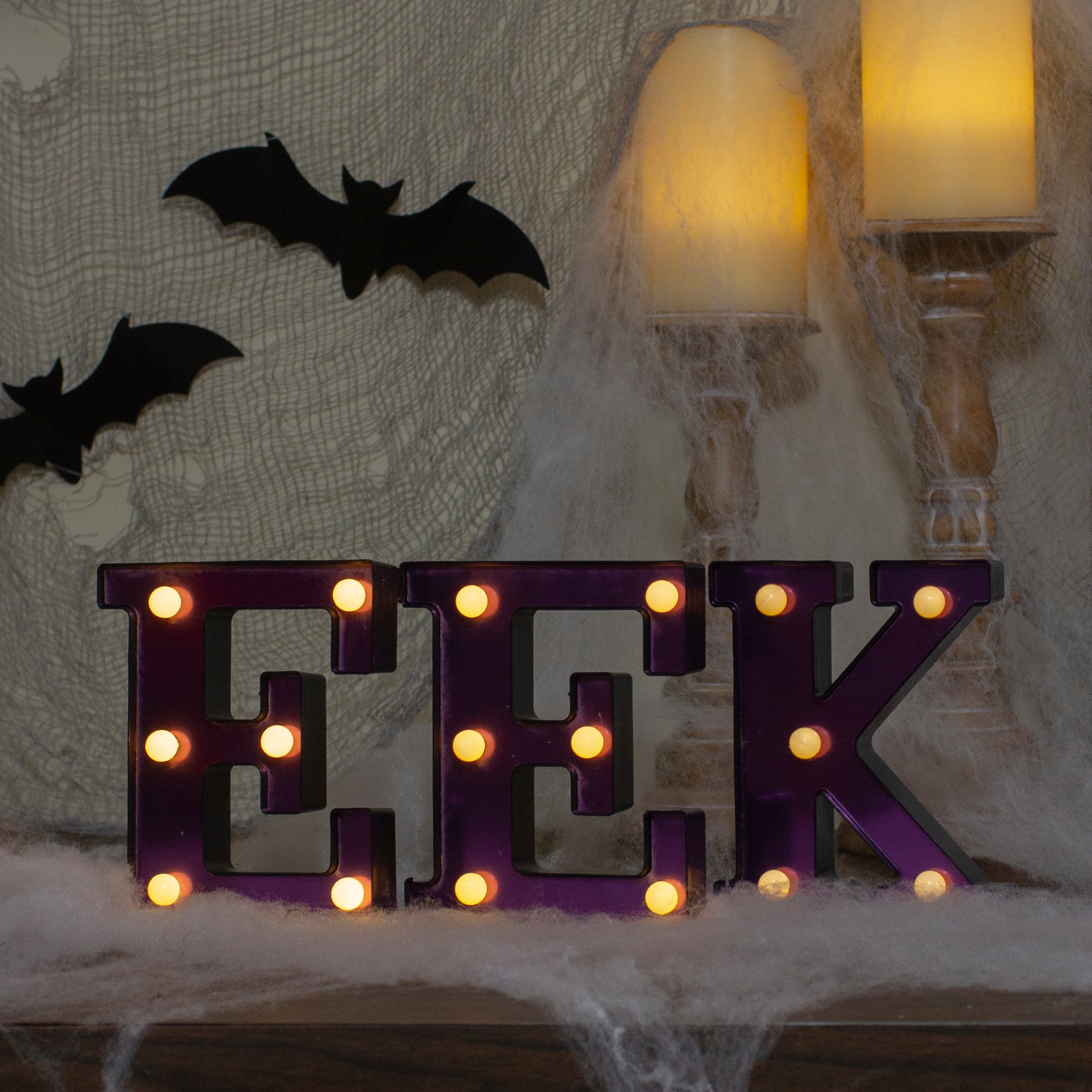 Northlight - LED Lighted EEK Halloween Marquee Sign - 6.5" Purple Warm White Lights - Black