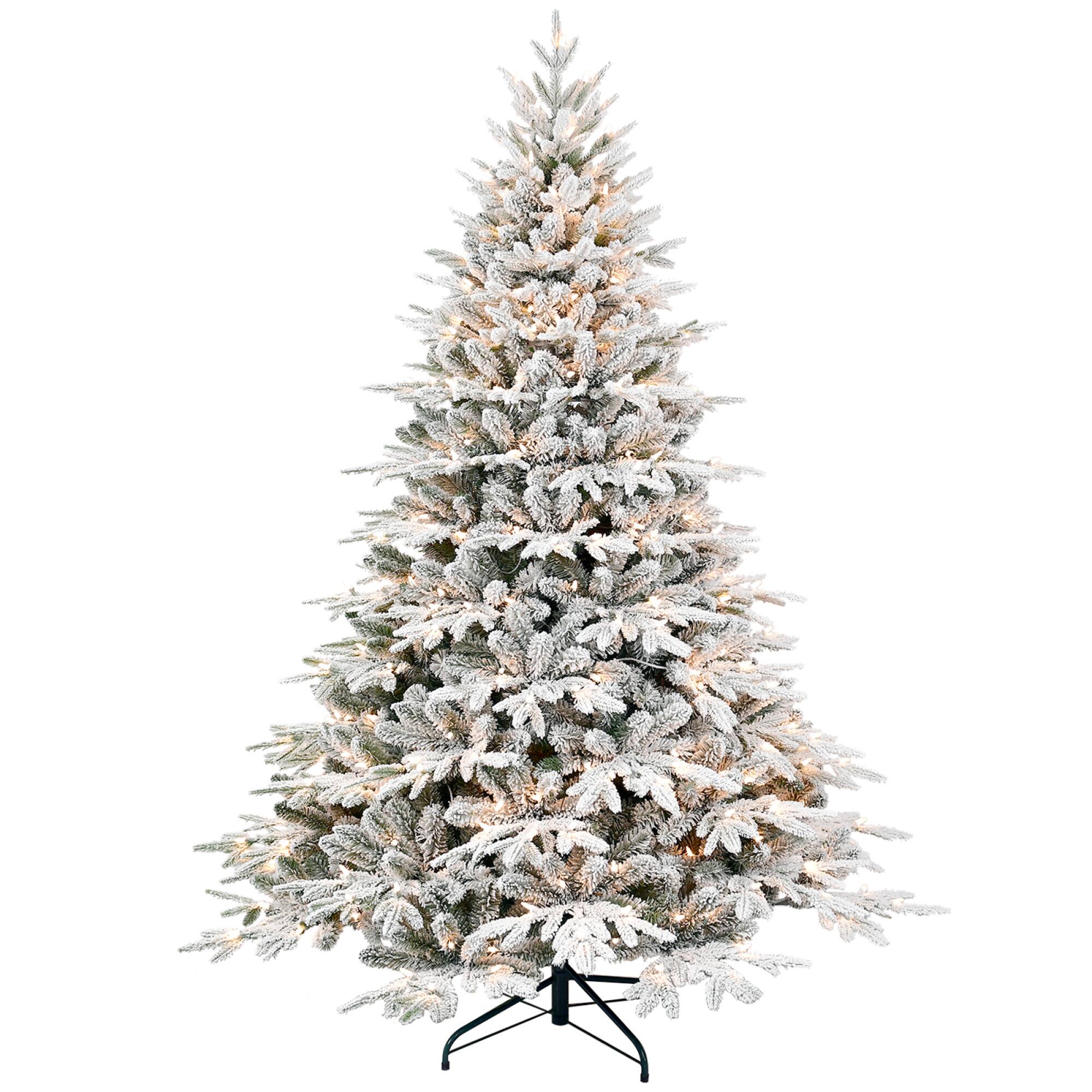 Alt View 2. ELEMENT ACE - 5 Foot Pre-Lit Flocked Artificial Christmas Tree with 300 Warm White Lights and Foldable Metal Stand - Green,White.
