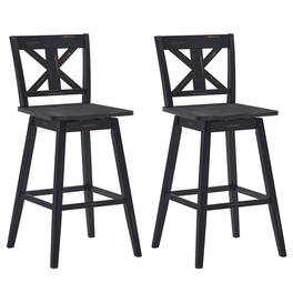 Costway - Set of 2 Bar Stools Swivel Pub Height Chairs w/ Rubber Wood Legs - Black,Grey