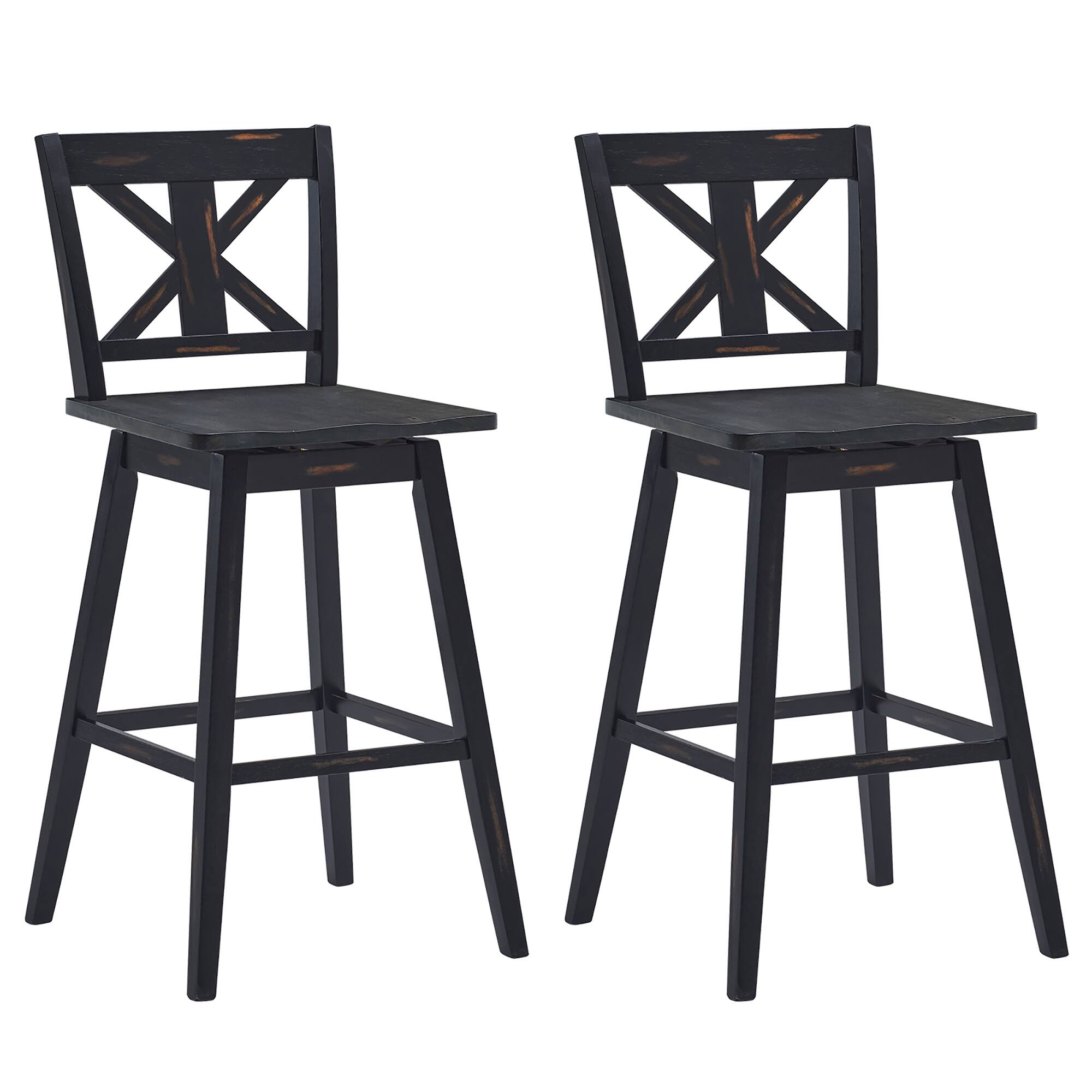 Front. Costway - Costway Set of 2 Bar Stools Swivel Pub Height Chairs w/ Rubber Wood Legs - Black,Grey.