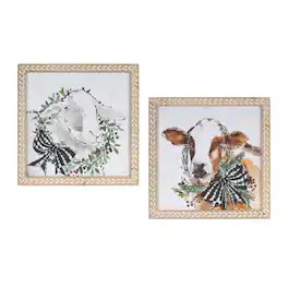 BreeBe - Framed Winter Farm Animal Print (Set of 2) - White, Brown, Beige