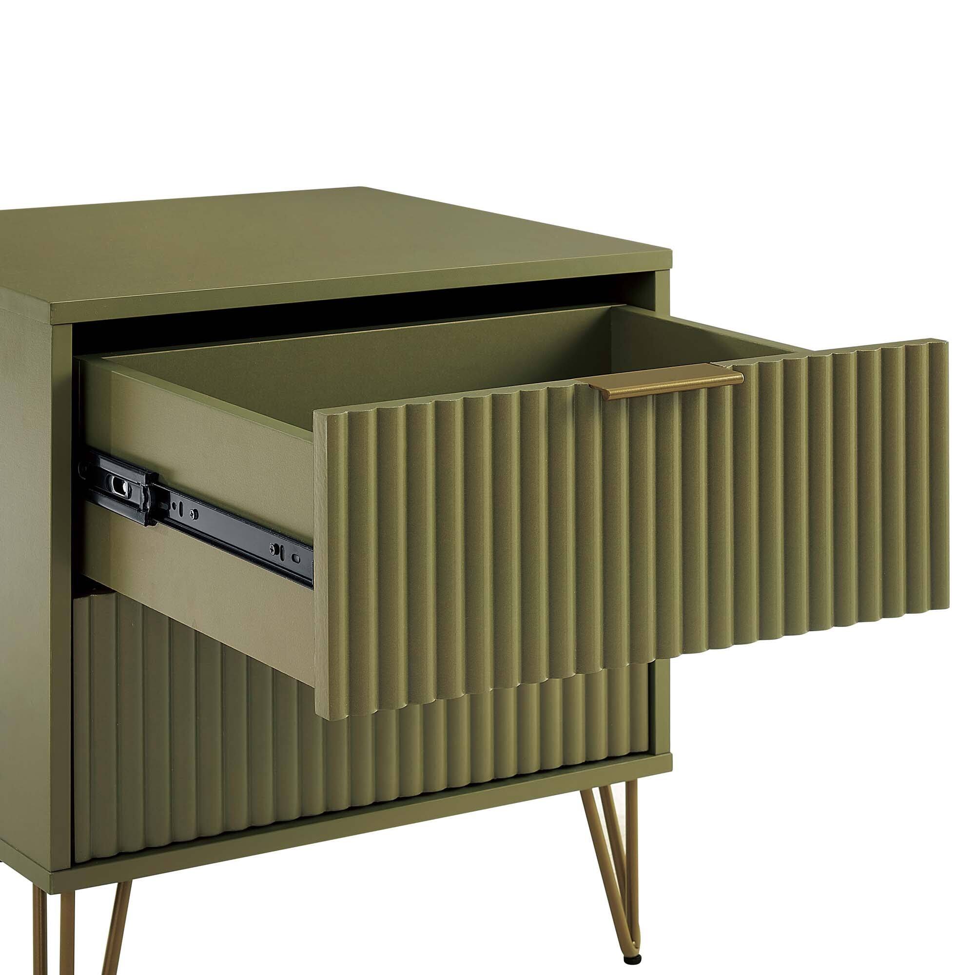 Alt View 1. Manhattan Comfort - Dumbo Modern 20" Fluted Nightstand - Olive Green.