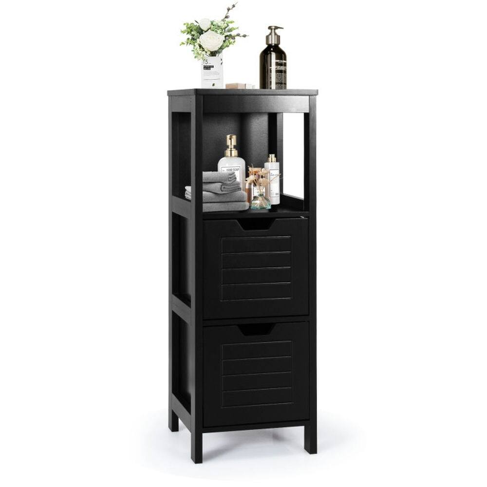 Front. Kadyn - Bathroom Wooden Floor Cabinet Multifunction Storage Rack Stand Organizer-Black, Bathroom Cabinets for Entryway Storage - Black.