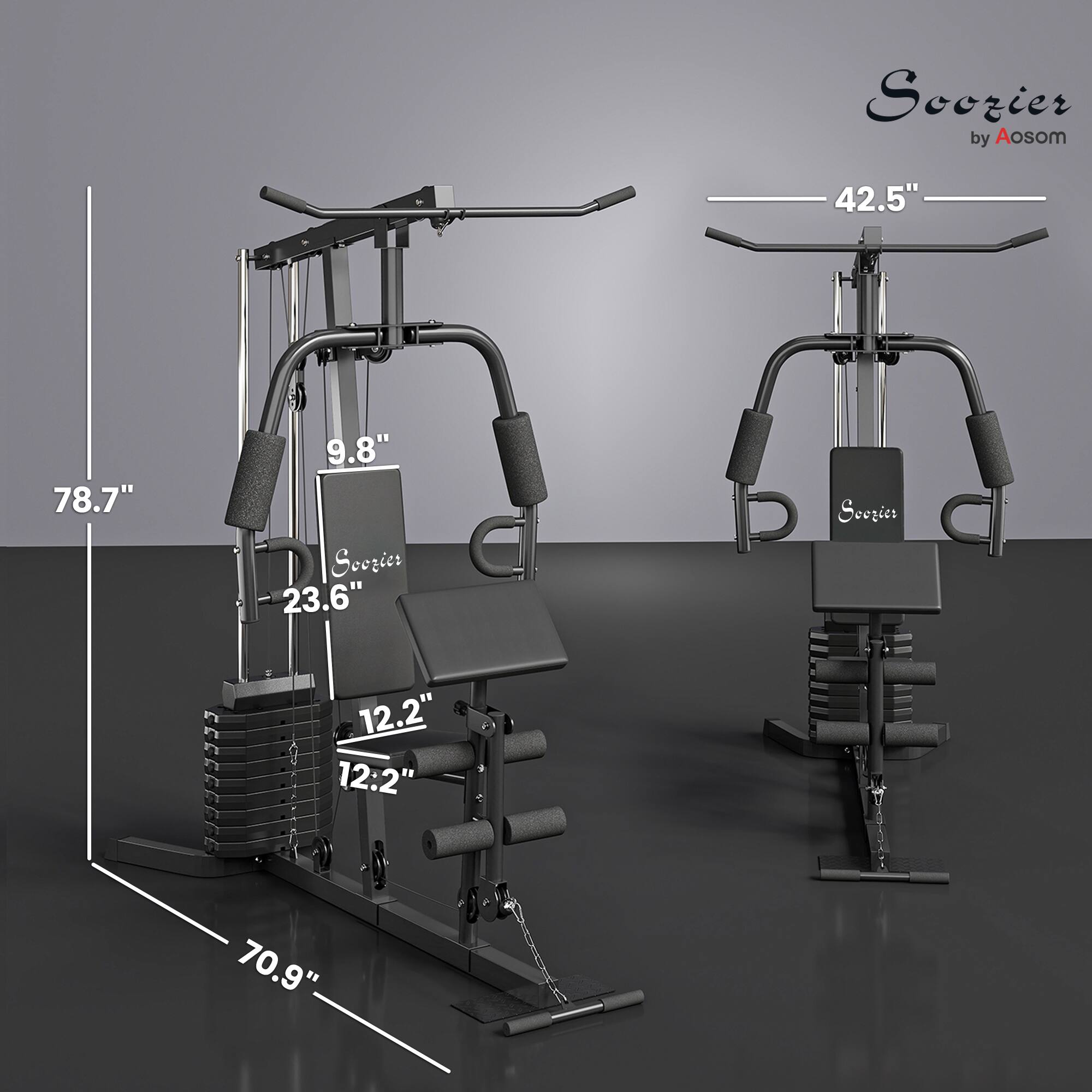 Soozier by Aosom

- 42.5"
- 78.7"
- 9.8"
- 23.6"
- 12.2"
- 12.2"
- 70.9"
