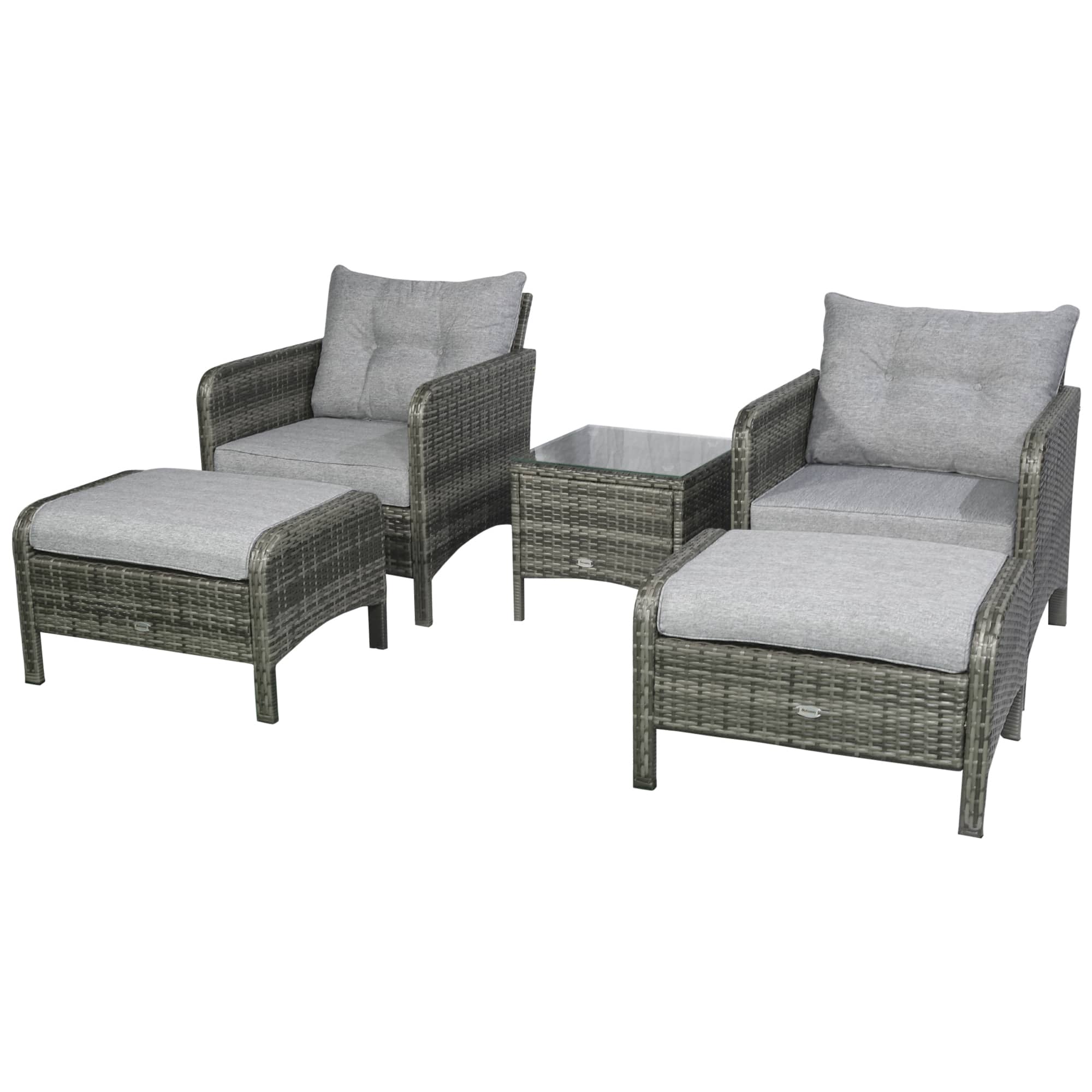 Outsunny - Pieces Rattan Wicker Lounge Chair Outdoor Patio Conversation Set with 2 Cushioned Chairs - Gray
