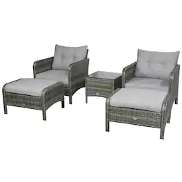 Outsunny - Pieces Rattan Wicker Lounge Chair Outdoor Patio Conversation Set with 2 Cushioned Chairs - Gray