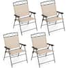 Front. Gymax - Gymax 4 Pack Patio Folding Chairs w/ Backrests & Armrests Metal Frame Outdoor Beige - Beige.