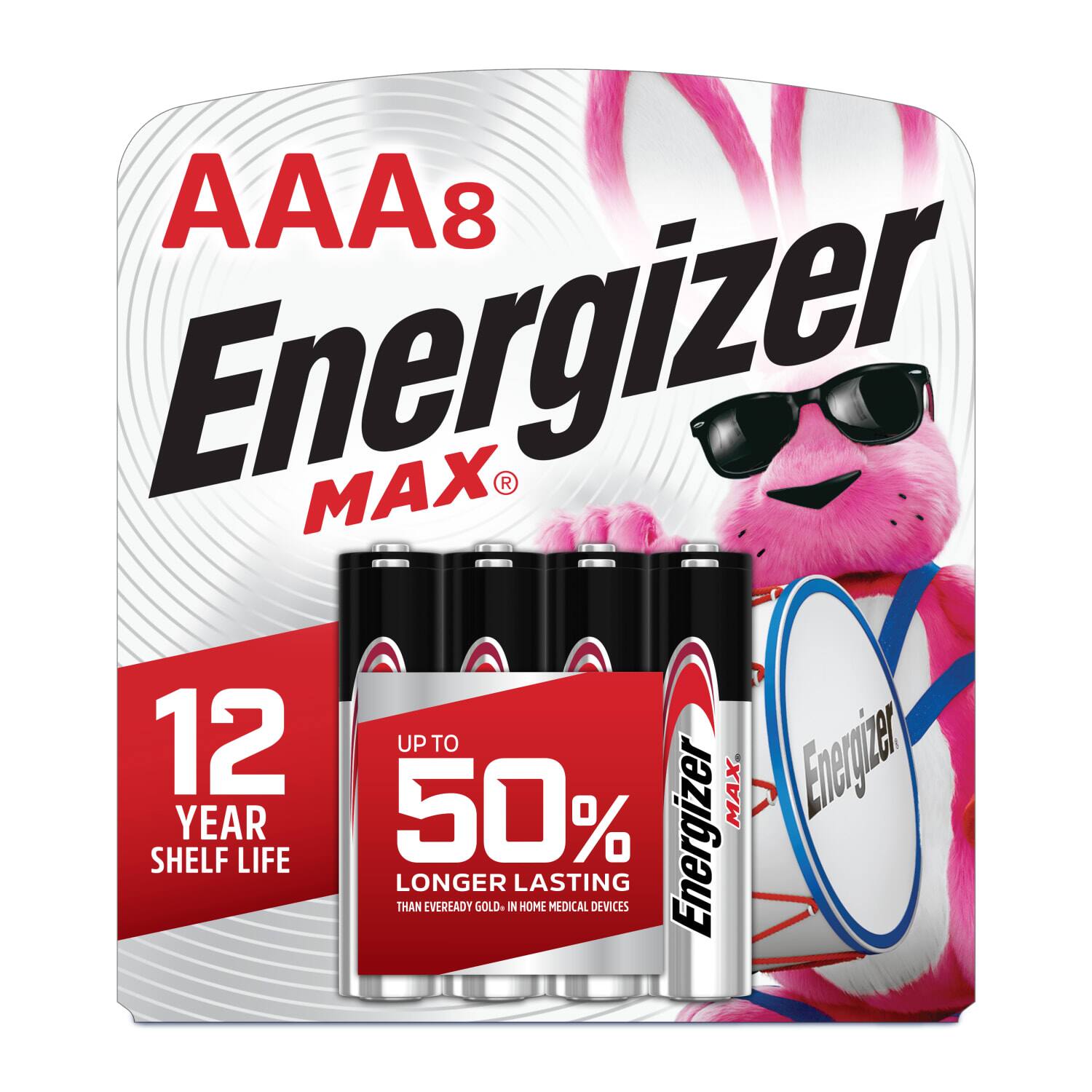 Front. Energizer - MAX AAA Batteries (8 Pack), Triple A Alkaline Batteries - Silver.
