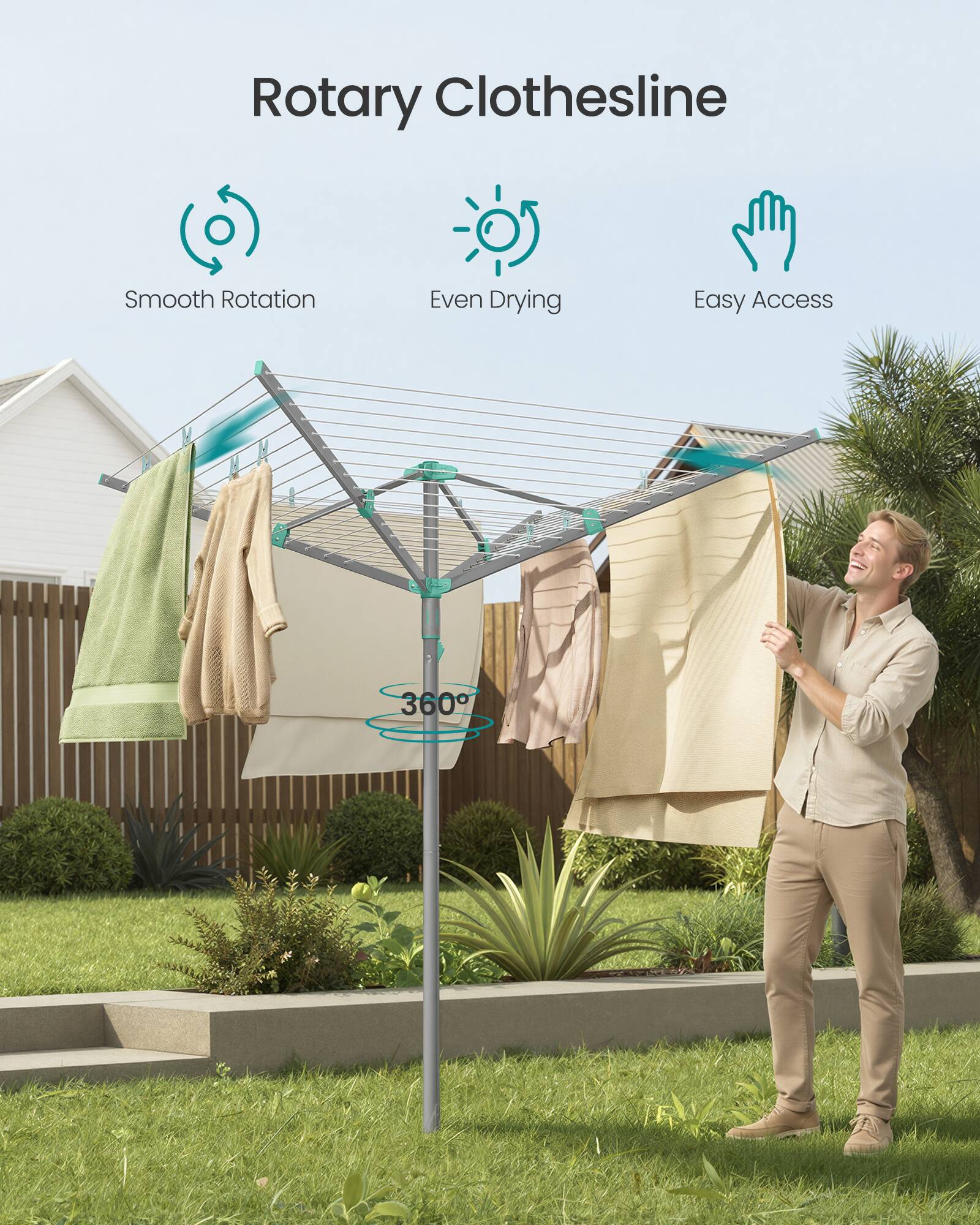 Rotary Clothesline  
Smooth Rotation  
Even Drying  
Easy Access  
360°