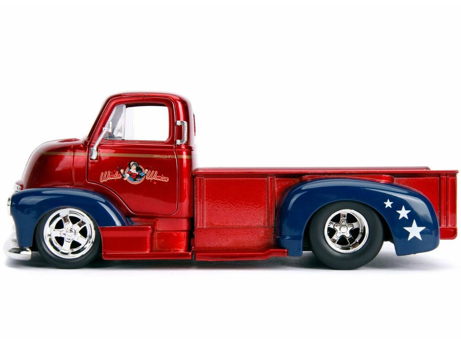 Alt View 1. Jada - 1952 Chevrolet COE Pickup Red & Blue & Wonder Woman Diecast Figure "DC Comics Bombshells" 1/24 Diecast Model by Jada.