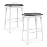 Costway - 2 PCS 29" Bar Height Bar Stools Backless Bar Stools with Faux Leather Cover - White/Black - Front_Zoom