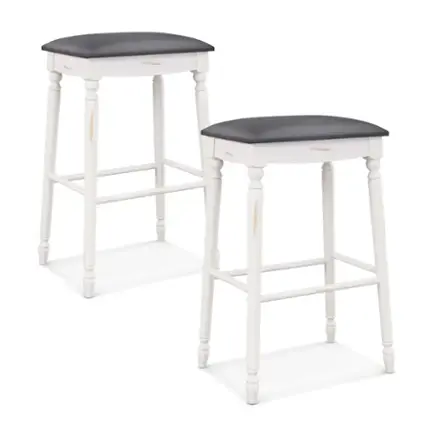 Front. Costway - 2 PCS 29" Bar Height Bar Stools Backless Bar Stools with Faux Leather Cover - White/Black.