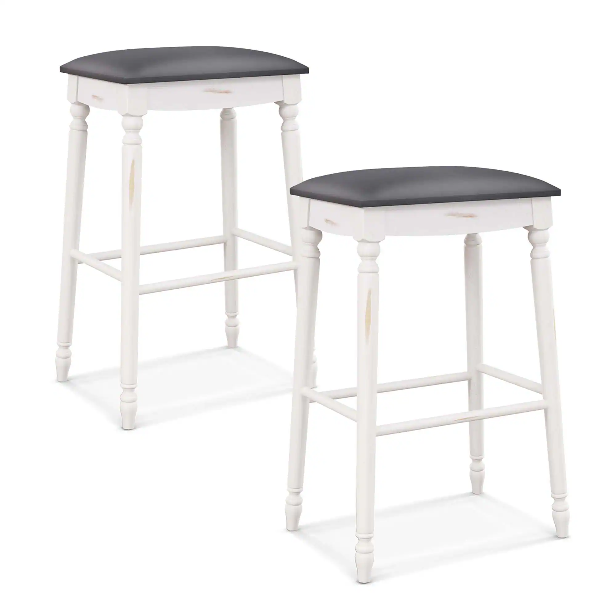 Costway - 2 PCS 29" Bar Height Bar Stools Backless Bar Stools with Faux Leather Cover - White/Black