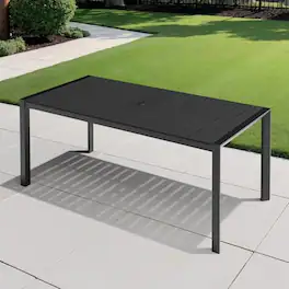 Crestlive Products - Large Patio Plastic Wood Top Aluminum Frame Outdoor Dining Table with Umbrella Hole - Black