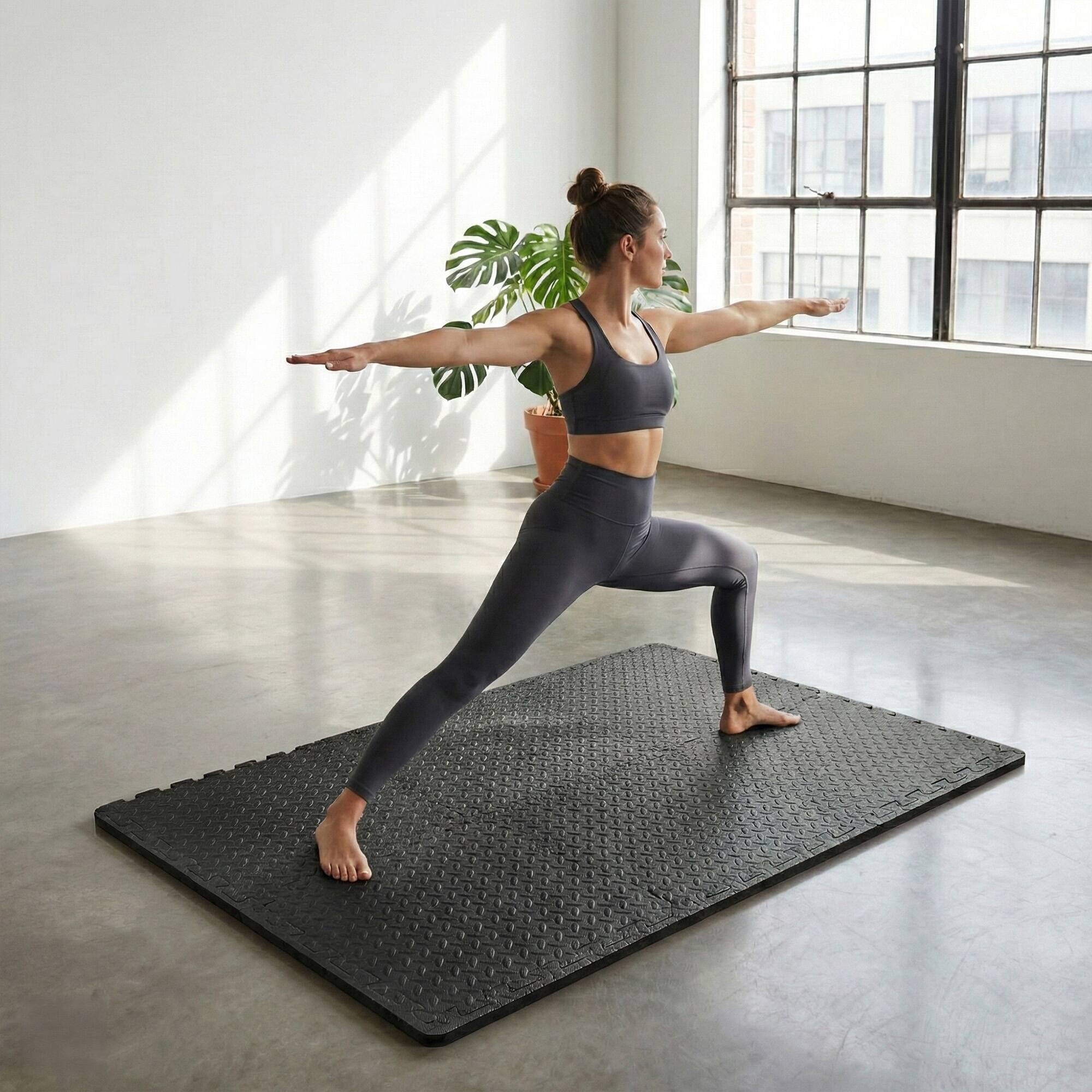 Alt View 4. Everyday Essentials - BalanceFrom Fitness 24 Sq Ft Interlocking EVA Foam Exercise Mat Tiles, Black - Black.