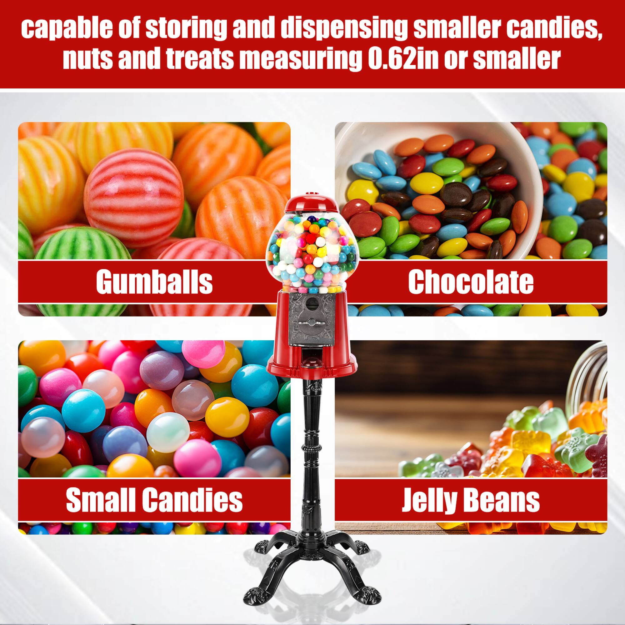 Alt View 2. GOODSILO - 15-Inch Commercial Red Vintage-Style Gumball Machine with Stand - Key-Operated Coin Mechanism for Candy Dispensing - Red.