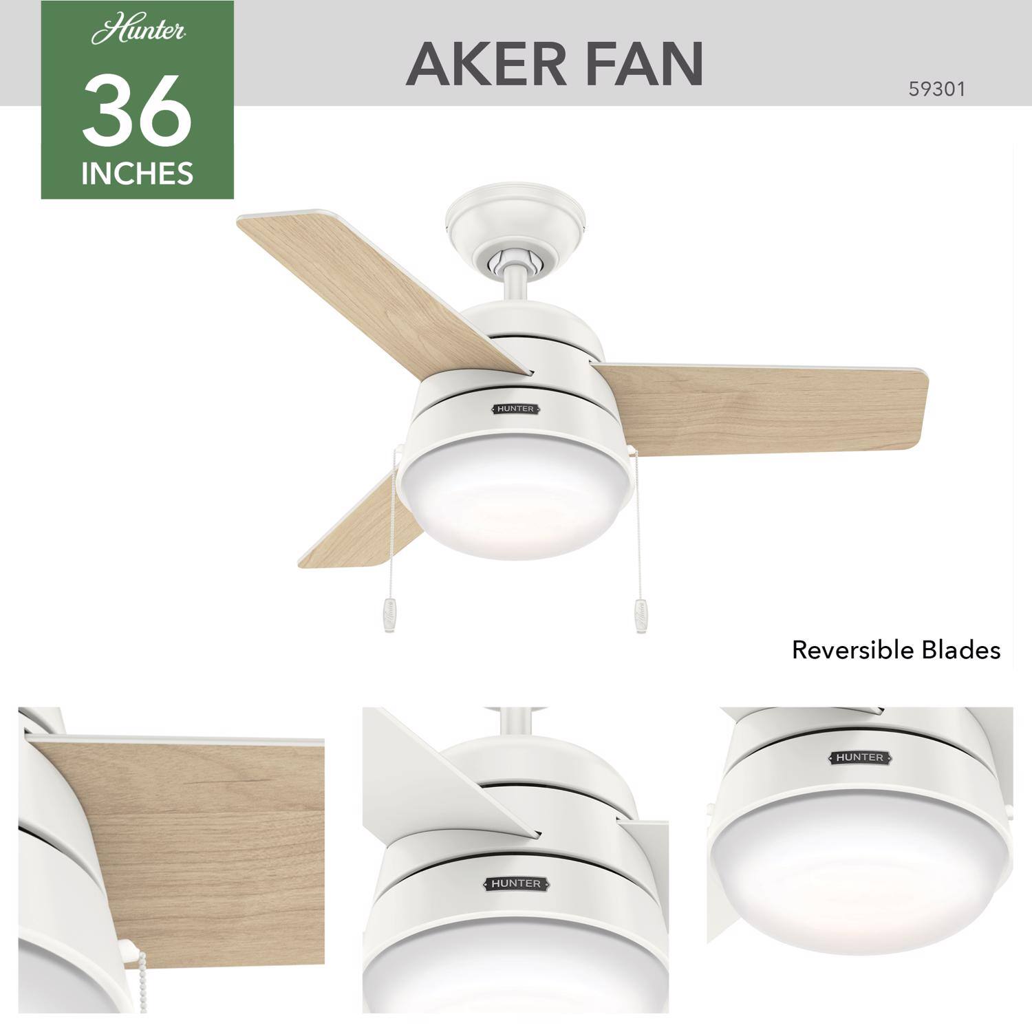 Hunter 36 INCHES AKER FAN 59301  
Reversible Blades