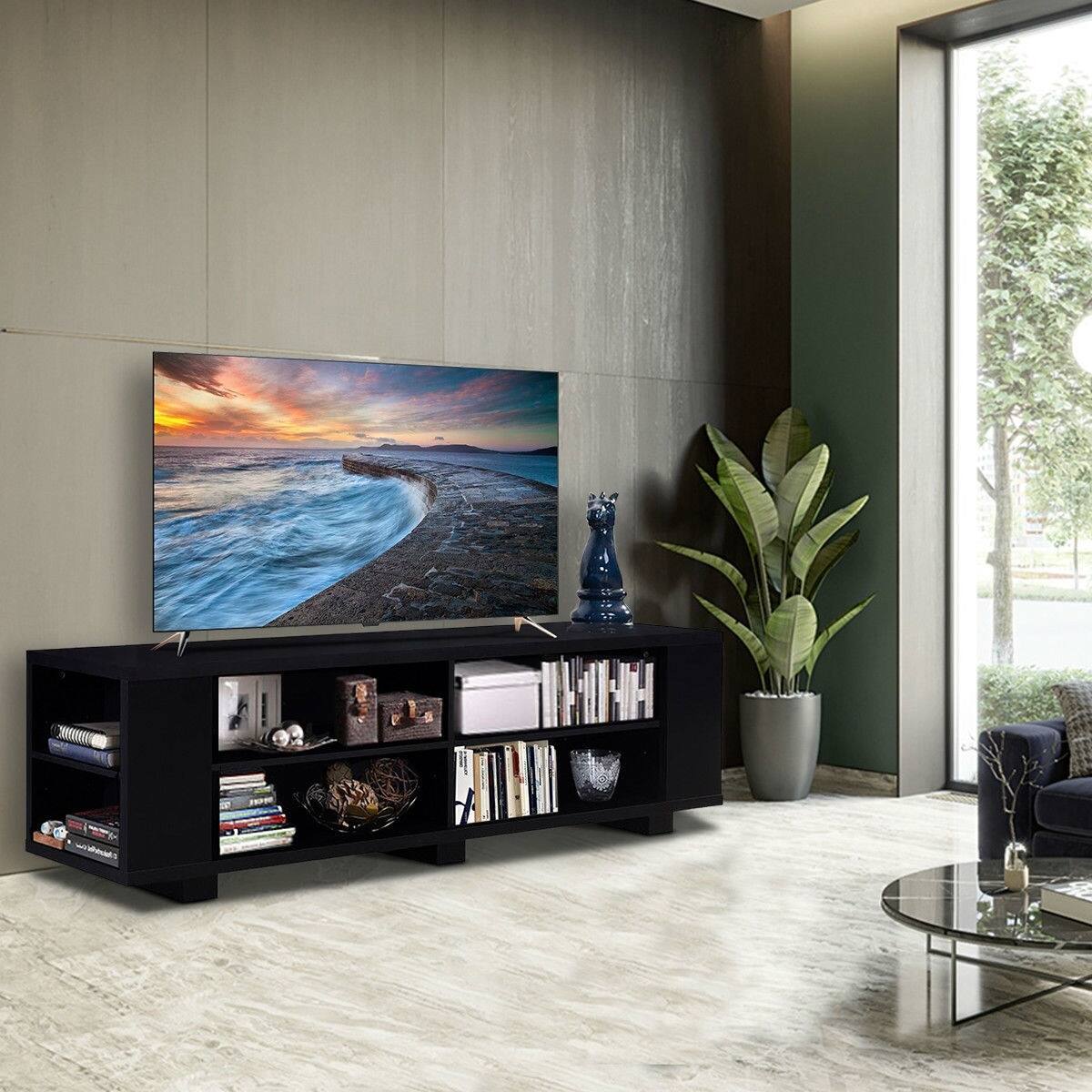Left. Hivvago - Modern Entertainment Center in Black Wood Finish - Holds up to 60-inch TV - Black.