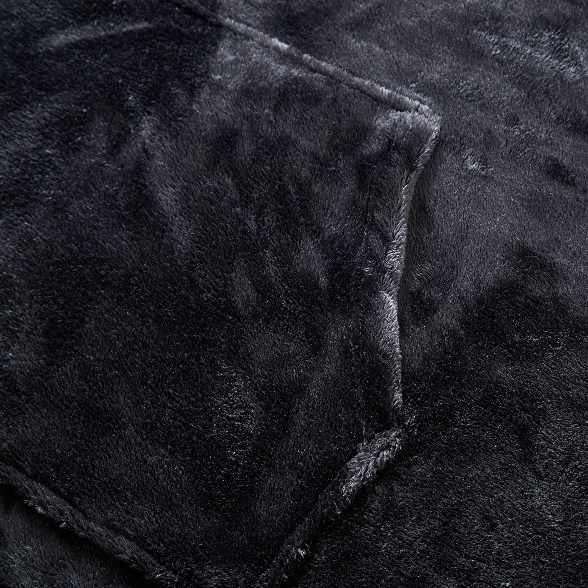 Left. Sweet Home Collection - Oversized Wearable Adult Blanket with Sleeves and Hood - Black.