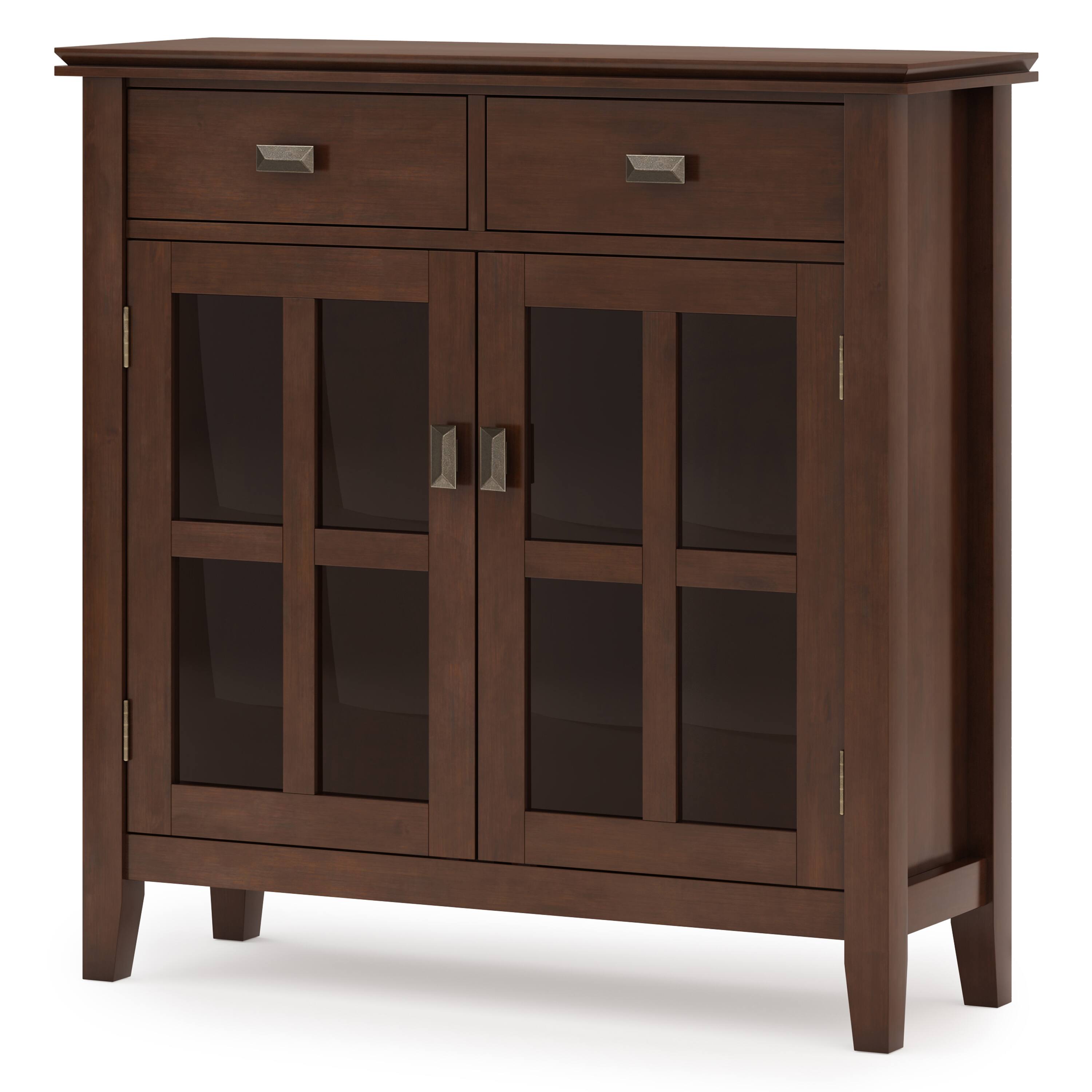Angle. Simpli Home - Artisan Solid Wood 36 inch Wide Contemporary Entryway Storage Cabinet - Russet Brown.