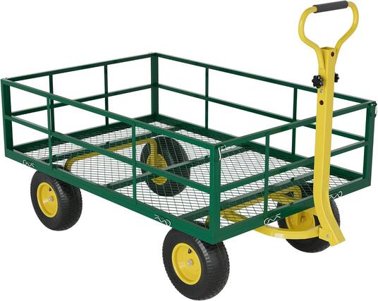 Front. Acekool - Yard Wagon, 1200Lbs Capacity Garden Cart, 10" Tires, 180° Swivel Handle, Removable Sides, Heavy Duty Utility, Green - Green.
