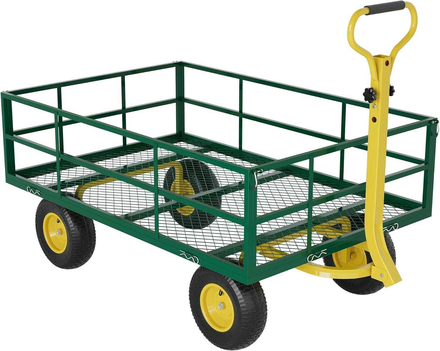 Front. Acekool - Yard Wagon, 1200Lbs Capacity Garden Cart, 10" Tires, 180° Swivel Handle, Removable Sides, Heavy Duty Utility, Green - Green.