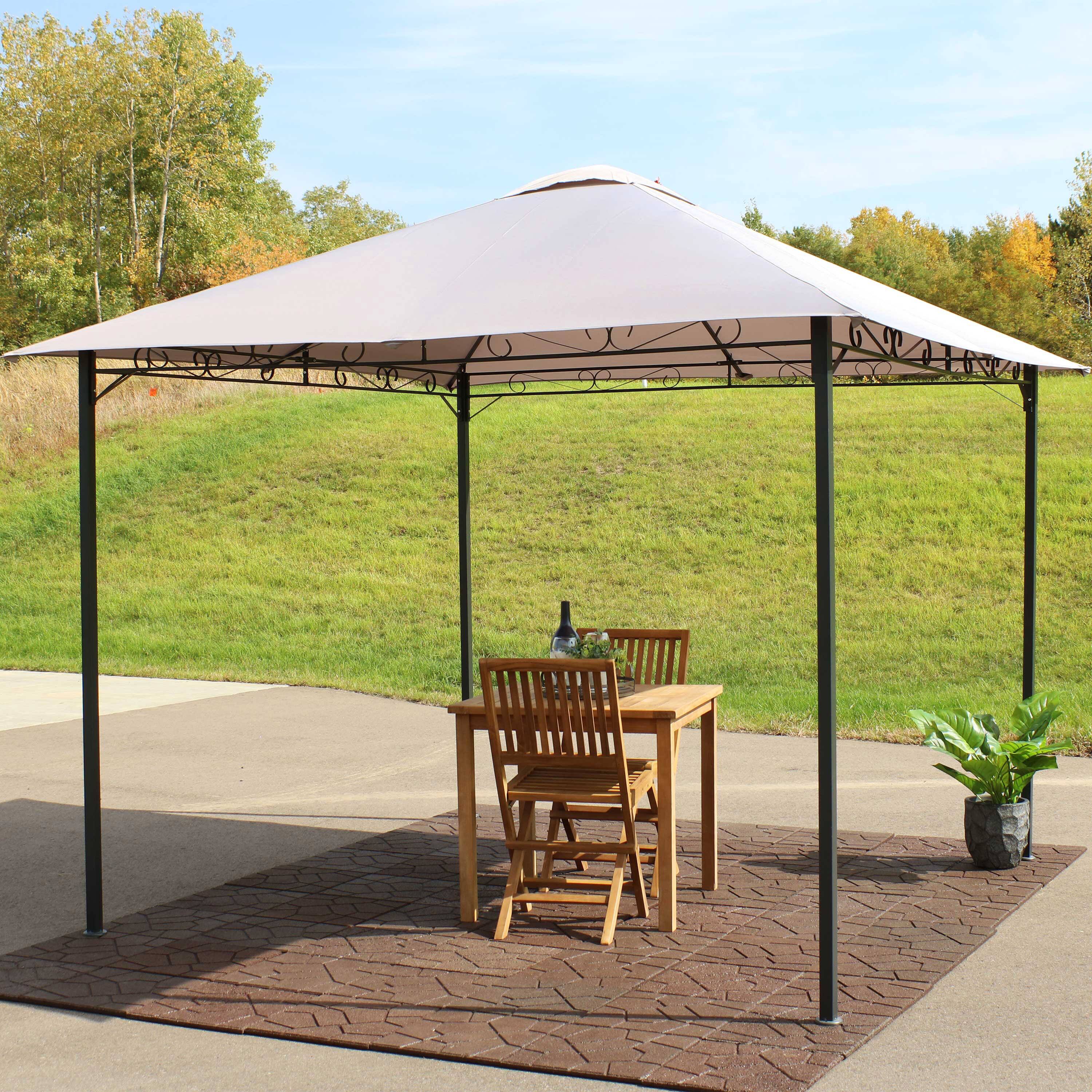 Alt View 4. Sunnydaze - 10 ft x 10 ft Steel Gazebo with Polyester Canopy Top - Grey.