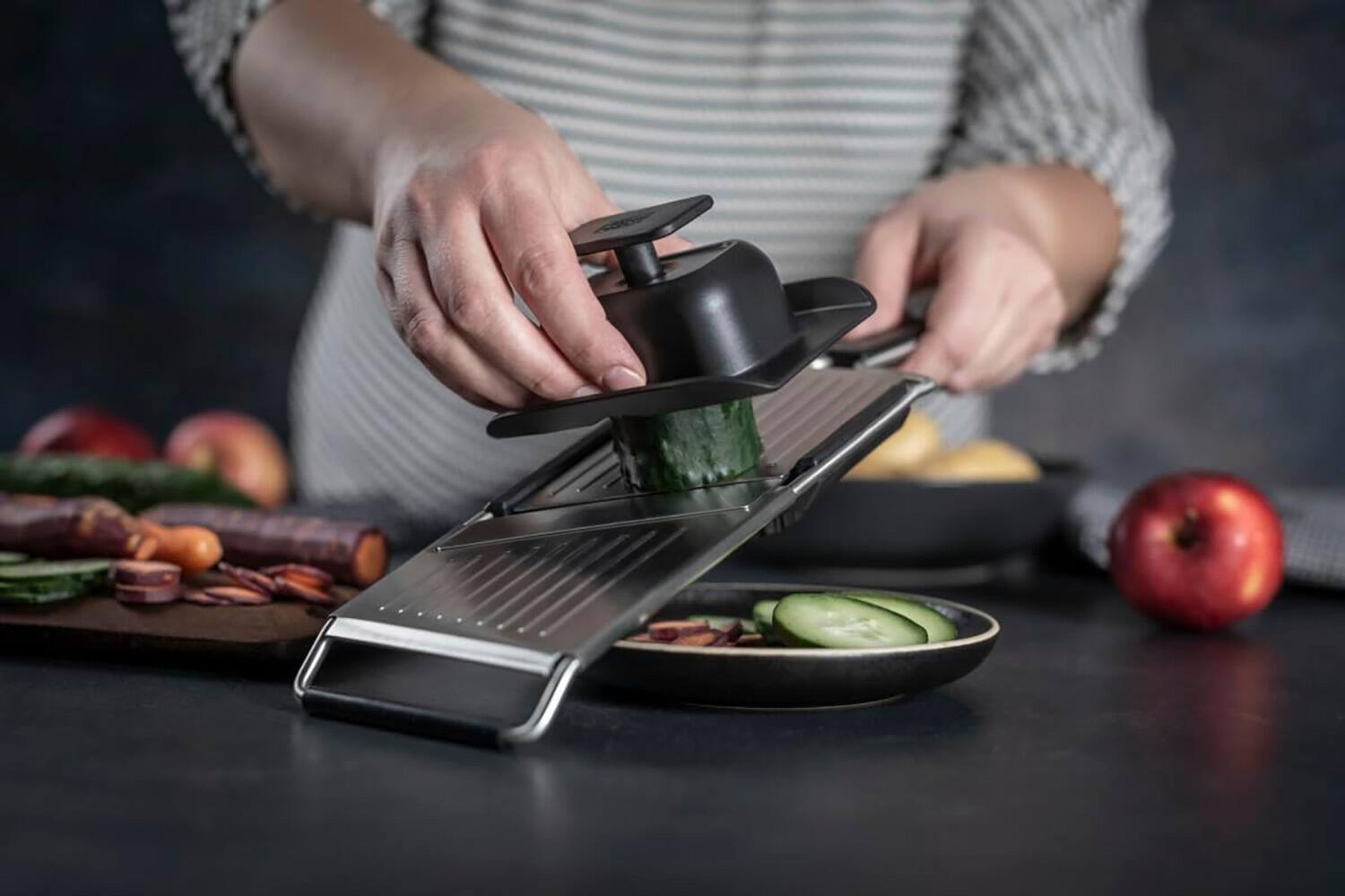 Alt View 4. Kuhn Rikon - Essential Mandoline Slicer with Adjustable Stainless Steel Blade for Vegetables & Fruit - Silver.