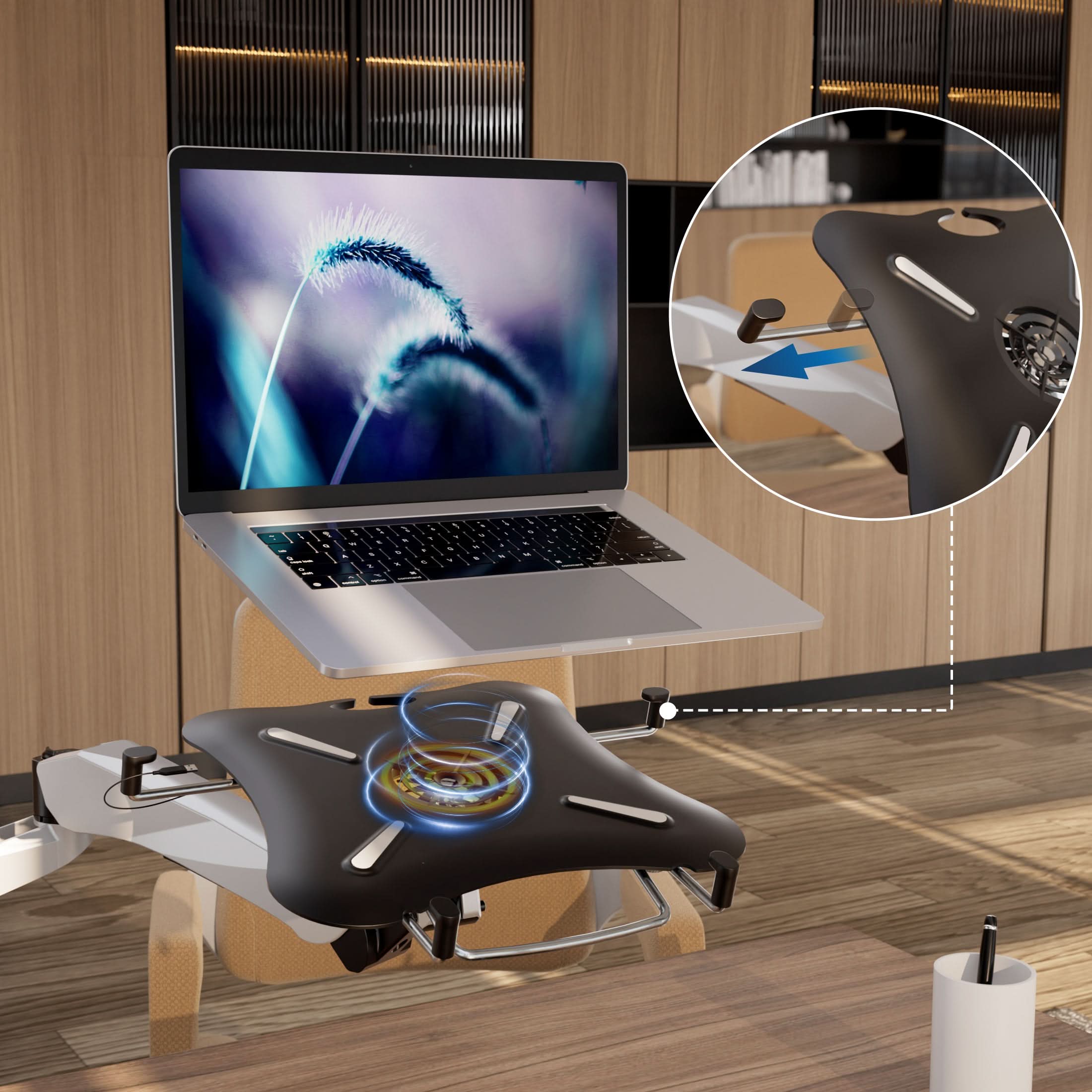 Alt View 8. Mount-It! - CLiX Series Full Motion Dual Monitor + Laptop Mount with Cooling Fan Adjustable Arms for 13"–32" Monitors - Silver.