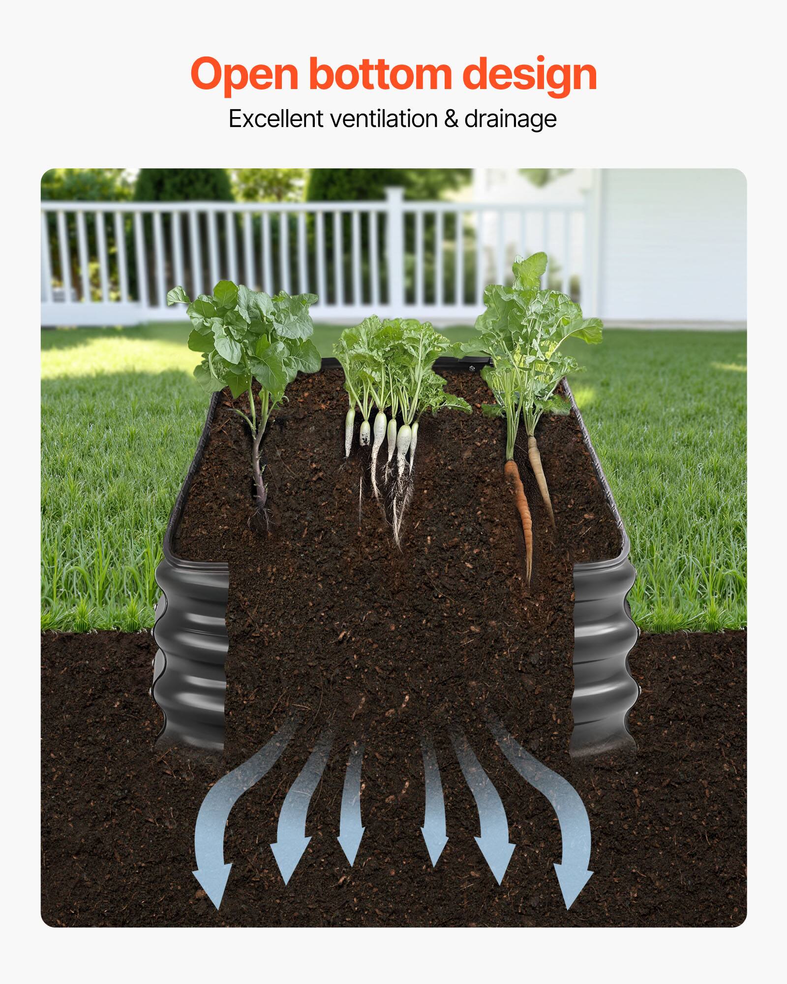 Open bottom design  
Excellent ventilation & drainage