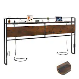 VEVOR - Headboard for King Size Bed, with Storage Shelf, 2 Outlets, 1 USB and 1 Type-C Port, Sturdy and Stable Carbon Steel - Brown