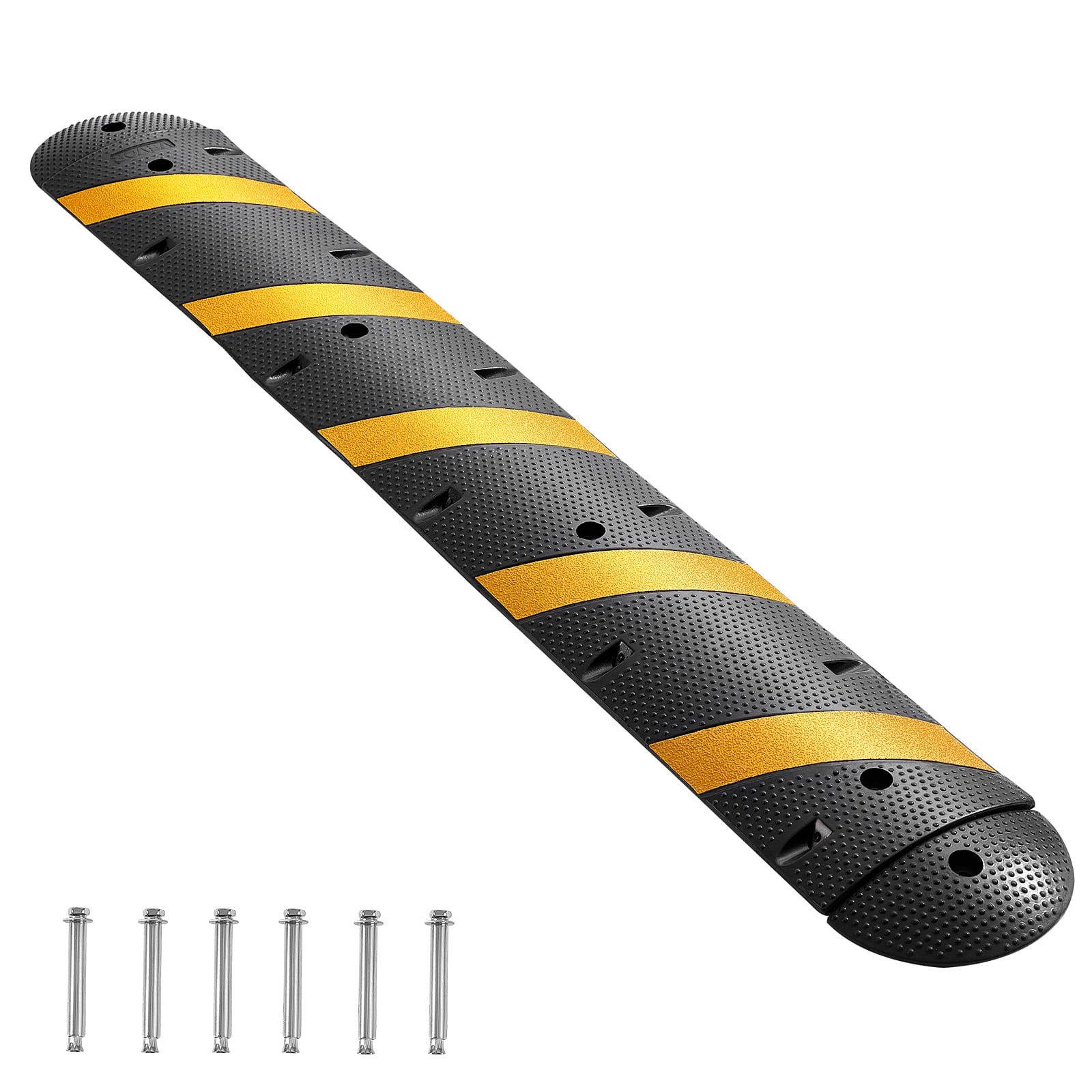 VEVOR - 6FT Rubber Speed Bump, 2 Channel, Heavy Duty Traffic Speed Hump, 22000 lbs/axle Load Capacity, 72in Cable Protector Ramp - Black + Yellow