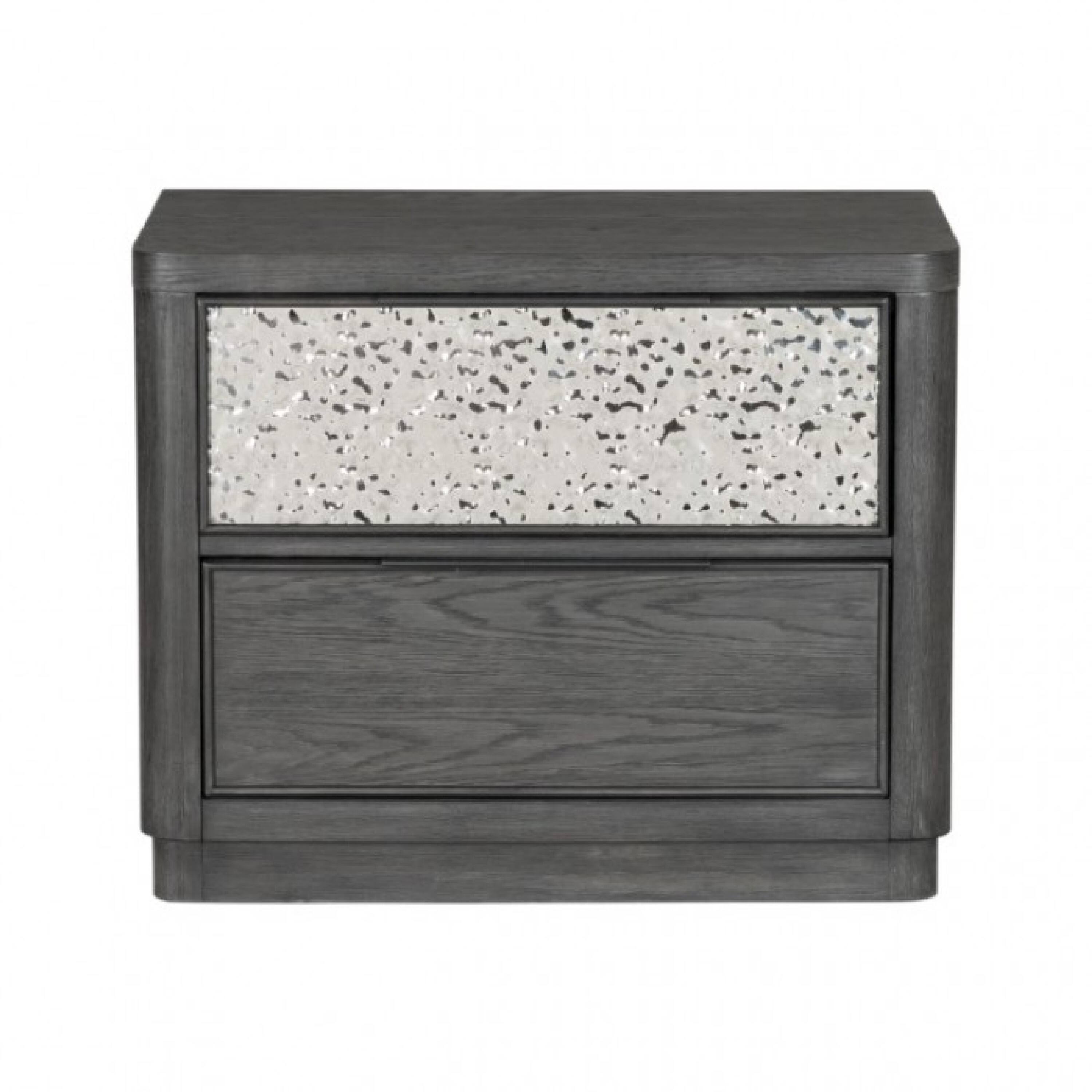 Alt View 1. Manhattan Lane - Zoko Nightstand, 2 Drawers, USB Ports, Metal Accents - Ash Gray, Chrome.