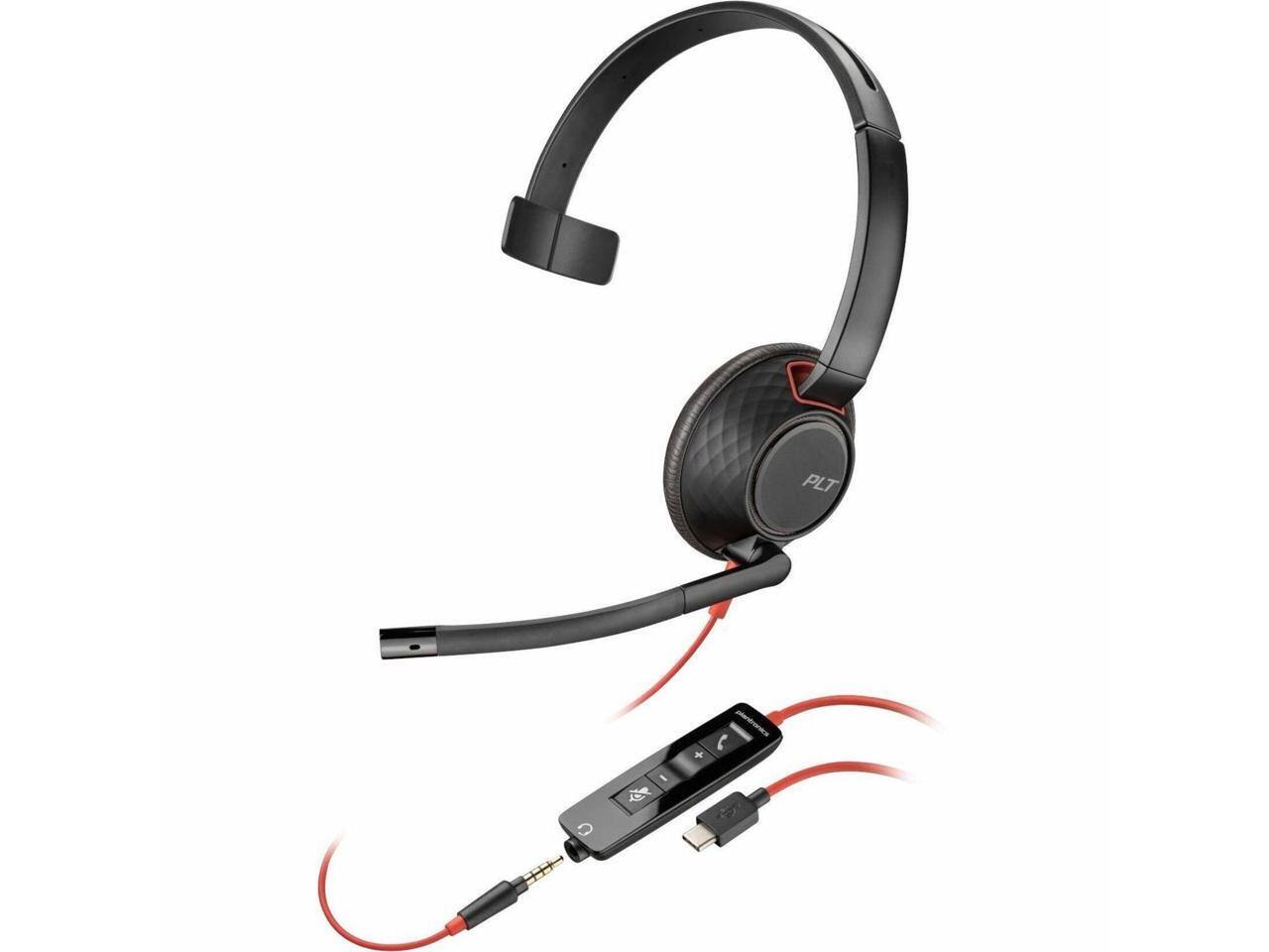 HP - Poly Blackwire C5210 USB-C Headset - Mono, Noise Canceling, 7.10 ft, Black - Red