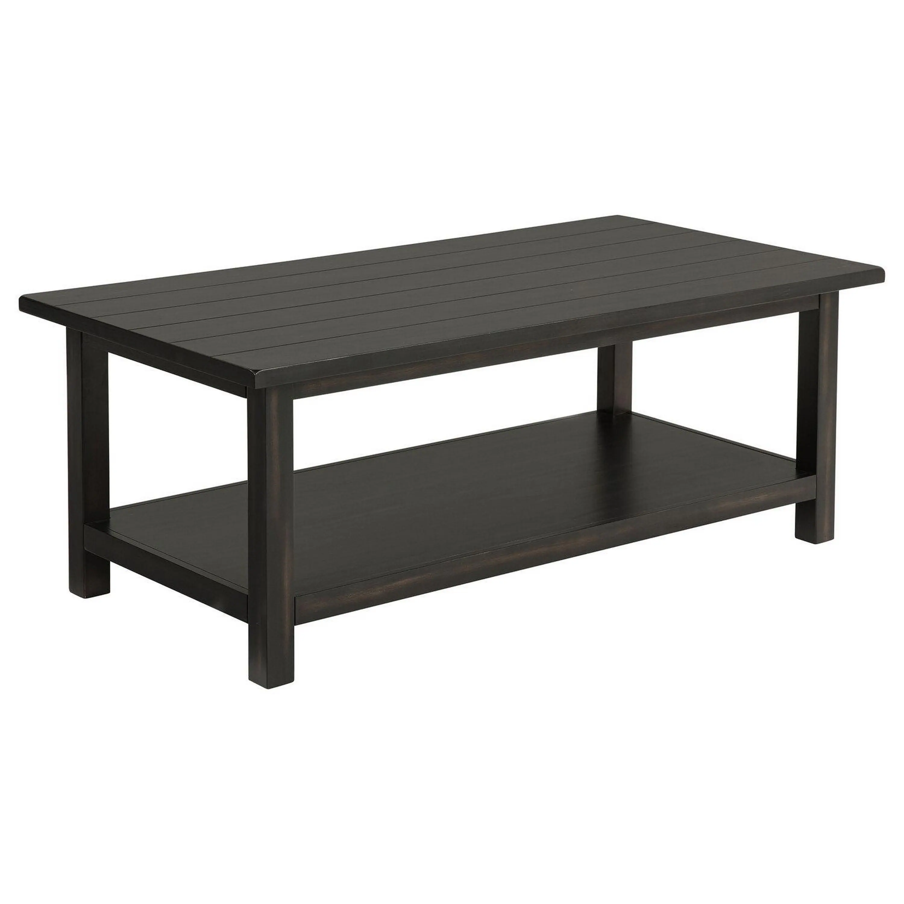 Front. Manhattan Lane - Novo Coffee Table, 36 Inch, Rustic Three Panel Legs,  Mango Wood - Java Gray.