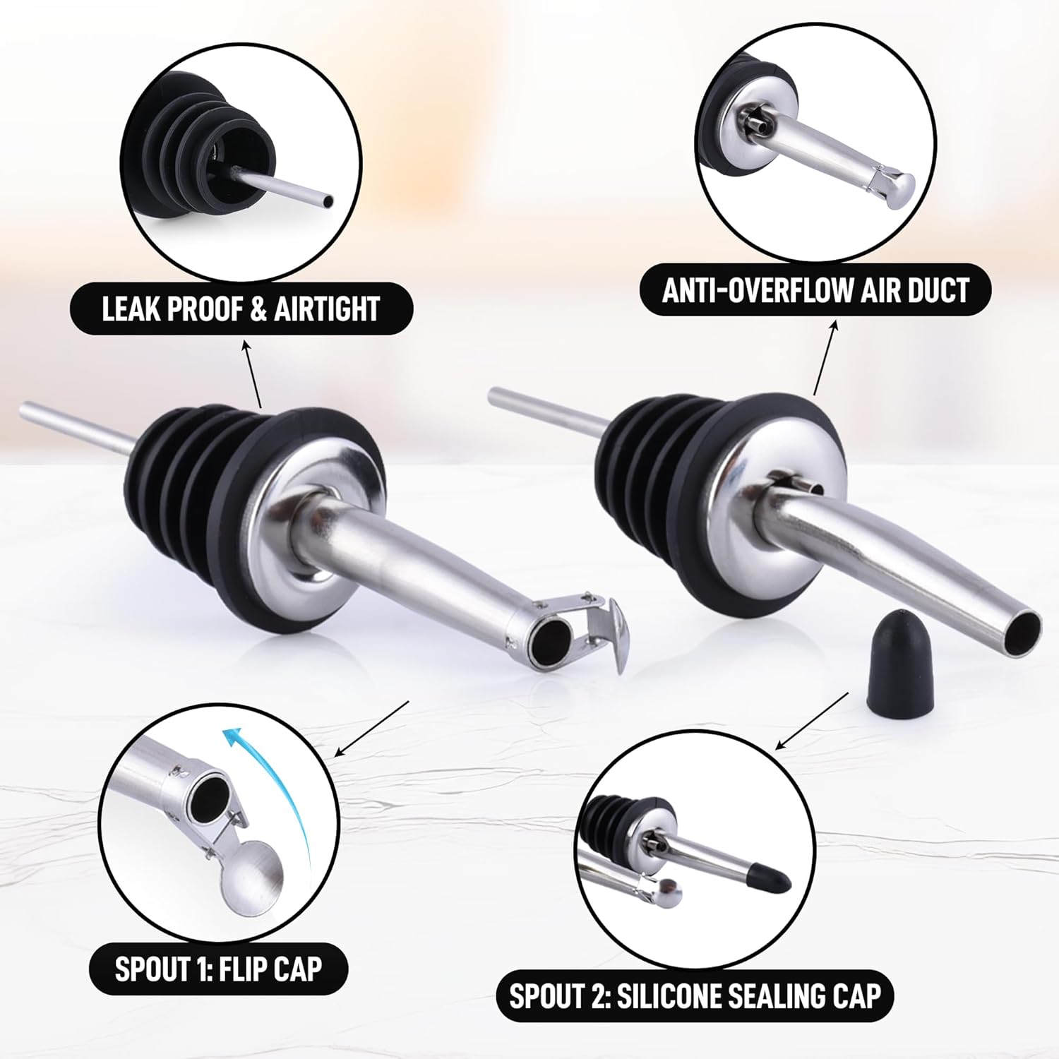 LEAK PROOF & AIRTIGHT ANTI-OVERFLOW AIR DUCT SPOUT

1: FLIP CAP SPOUT
2: SILICONE SEALING CAP