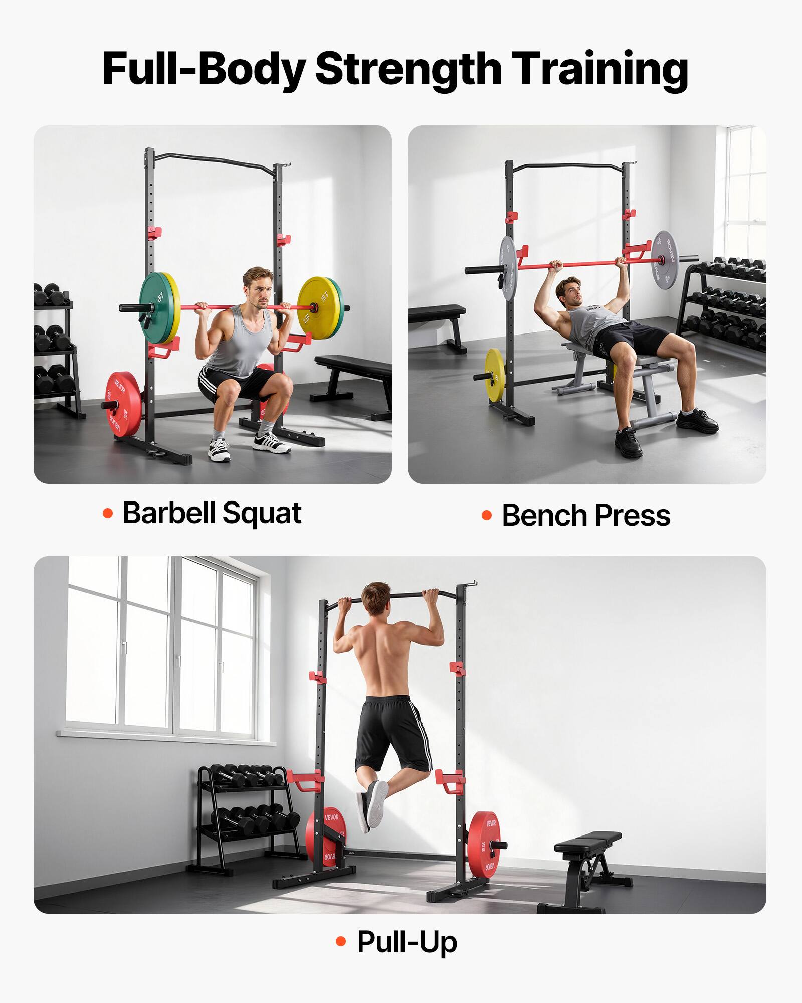 Full-Body Strength Training

- Barbell Squat
- Bench Press
- Pull-Up