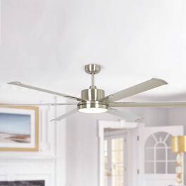 Parrot Uncle - 65" Modern Silver LED Large Ceiling Fan with Remote Control - Nickel