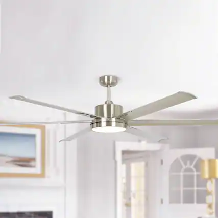 Front. Parrot Uncle - 65" Modern Silver LED Large Ceiling Fan with Remote Control - Nickel.