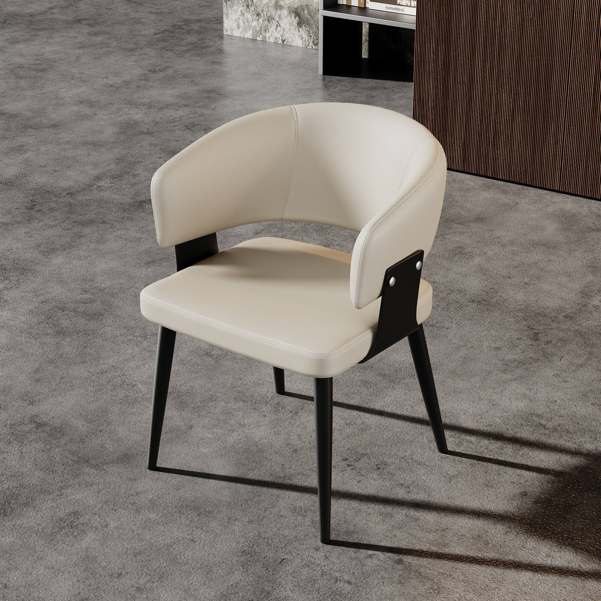 Angle. luck idea - Dining Chairs Set of 2 Thick-Wide Arched Backrest Leather Upholstery - Off-white.