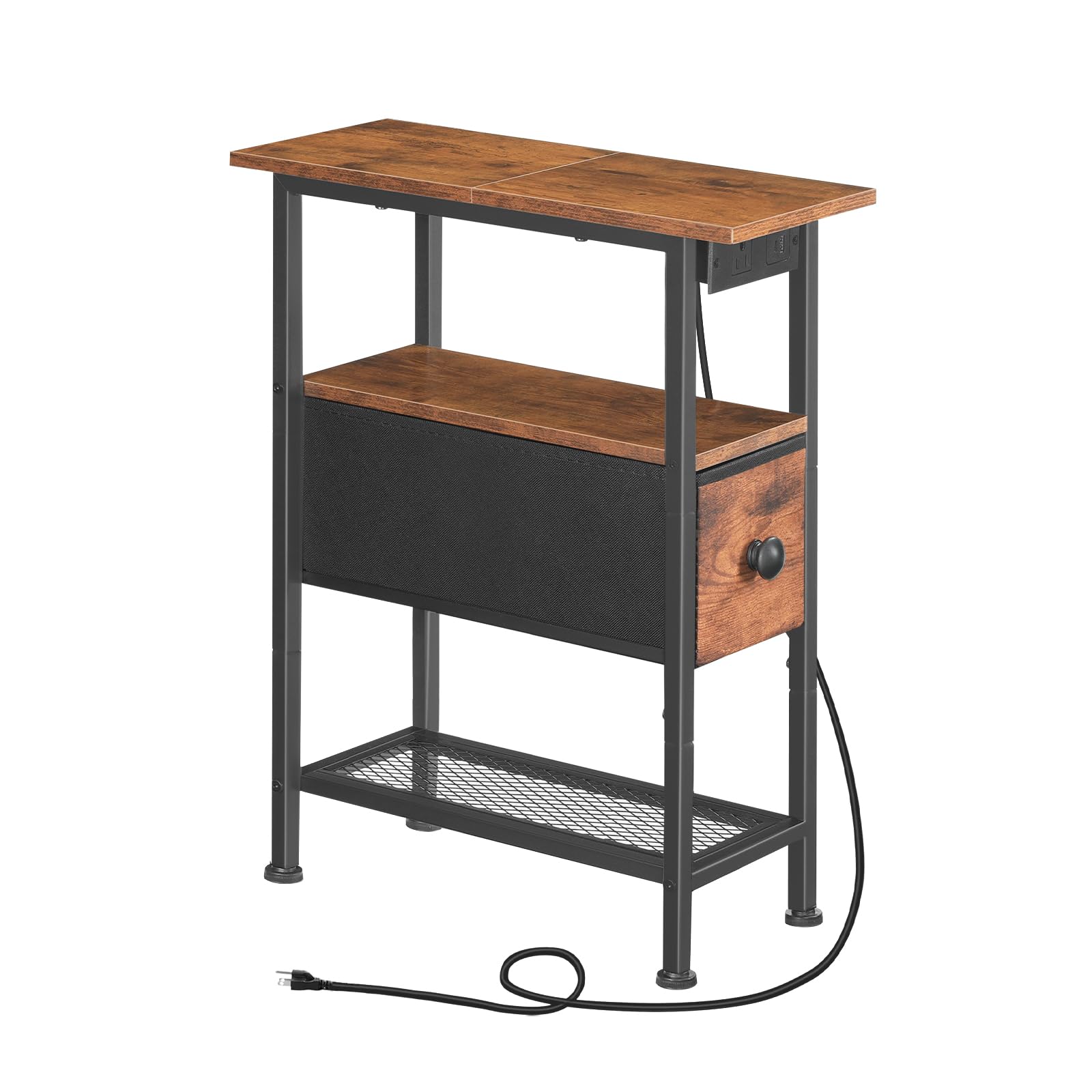 Front. VEGA AUTOMOTIVE - Narrow End Table With Charging Station Slim Side Fabric Drawer Skinny Nightstand For Spaces Bedside Sofa Li... - Default.